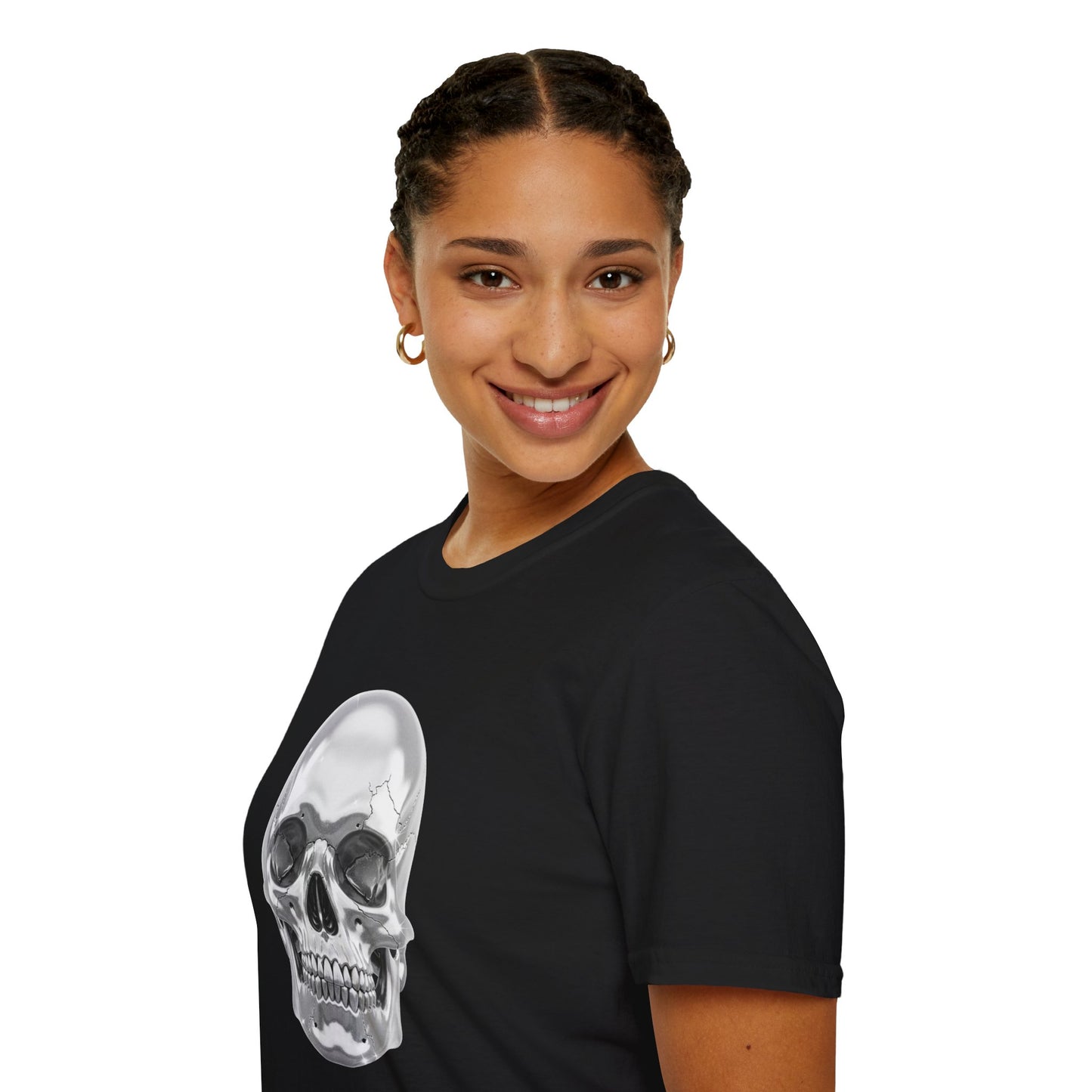 Chrome Skull Graphic Tee - Edgy Metallic Skull Shirt - Retro Rock Vibe, Dark Aesthetic, Unisex Cool Gift - Trendy Fashion Statement Top