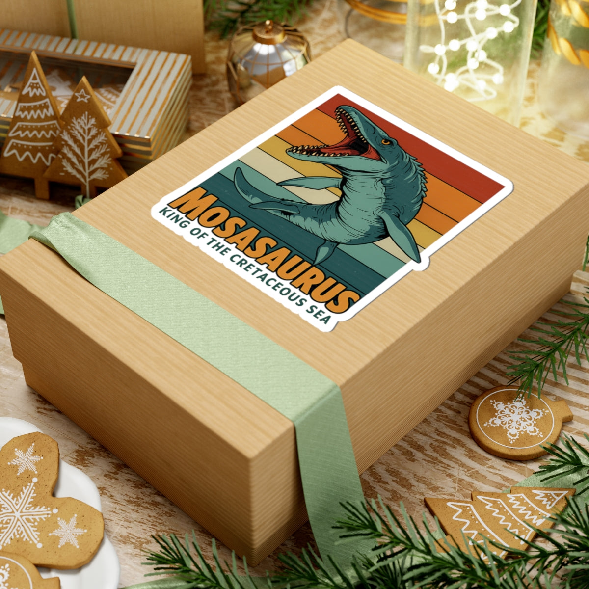 Retro Mosasaurus Vinyl Sticker - Vintage Dinosaur Decal | Die-Cut Sticker for Laptop, Skateboard, Journal | Cretaceous Sea King Gift