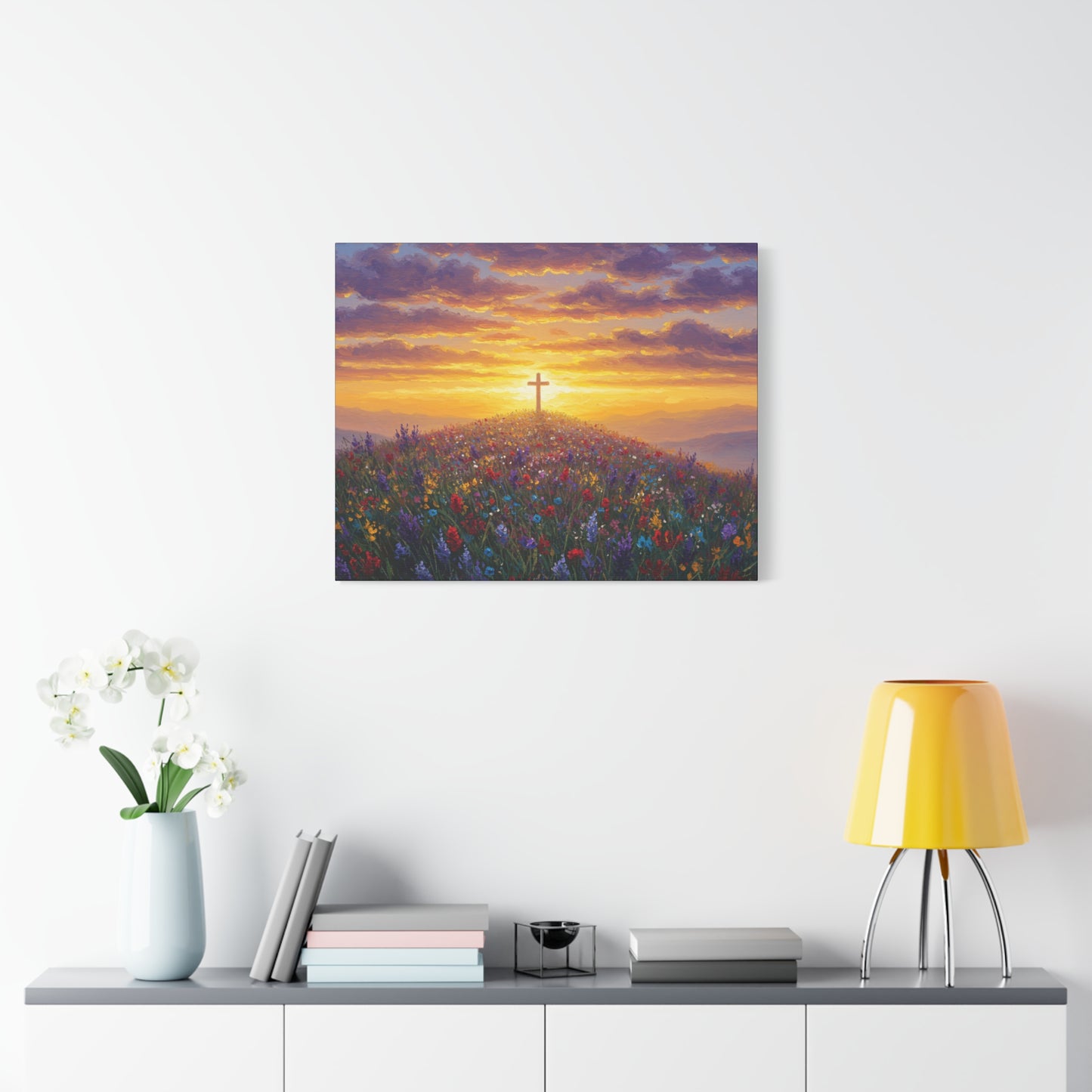 Canvas Artwork Cross on Hill Christian Painting in style of Monet Spiritual Decor Faith Painting Religious Gift