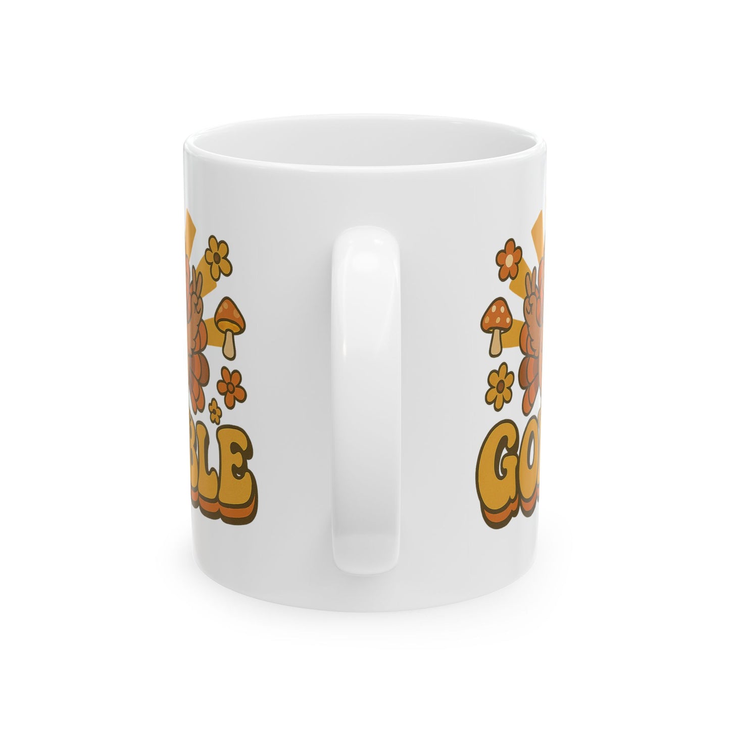 Retro Gobble Thanksgiving Mug, Cute Turkey Coffee Cup With 70s Fall Design, Funny Autumn Ceramic Mug For Holiday Decor And Festive Gifts