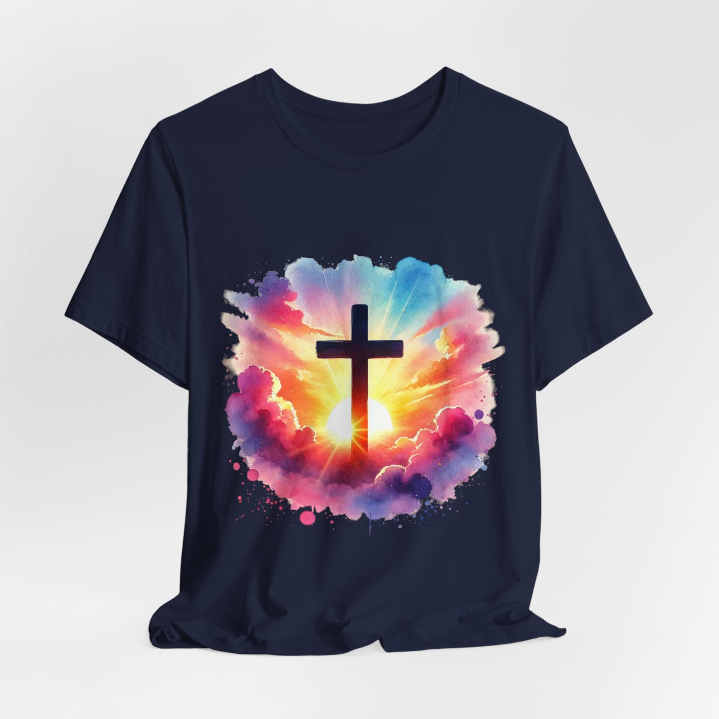 Faith Cross Sunburst Christian Tee | Inspirational Christian T-Shirt | Colorful Sunrise Cross Shirt | Faith Gifts for Women Men