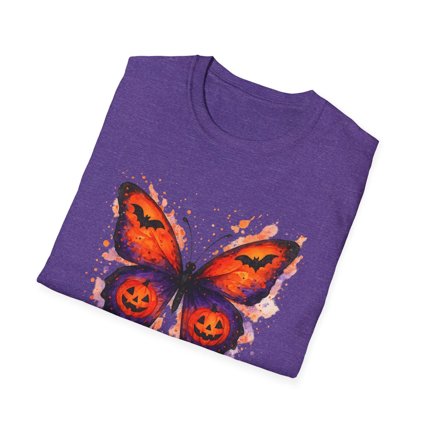 Halloween Watercolor Butterfly T-Shirt - Pumpkin Butterfly Tee, Spooky Butterfly Shirt, Bat and Jack-O'Lantern Wings, Fall Aesthetic Tee