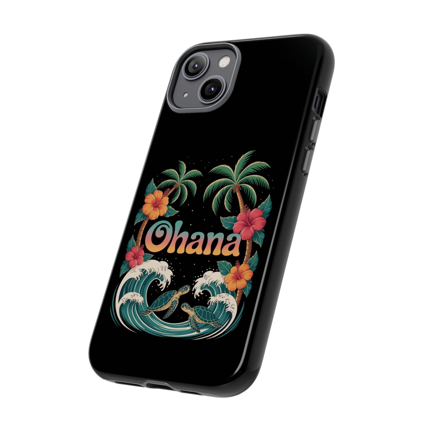 Tropical Ohana iPhone Case - Beach Vibes Cover with Palms, Hibiscus and Turtles - Rugged and Glossy Summer Phone Protector