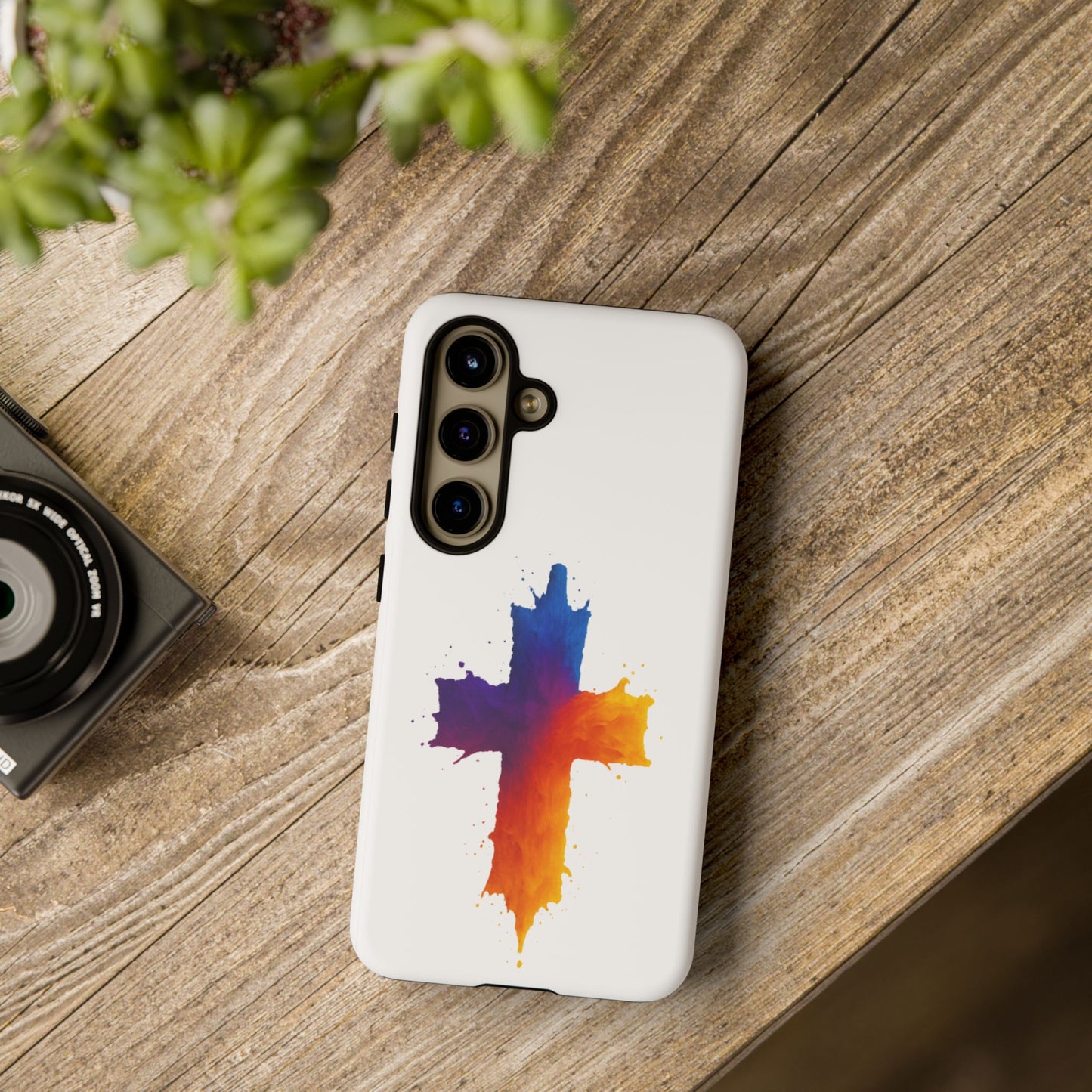 Christian Cross Phone Case – Vibrant Watercolor Design, Faith-Based Gift, Bible Verse Inspired Cell Cover