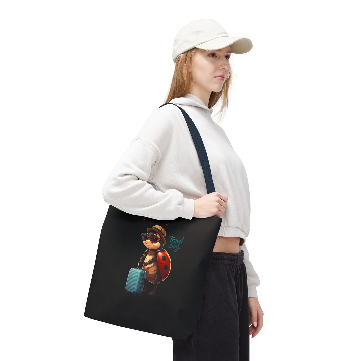 Travel Bug Tote Bag | Cute Ladybug with Suitcase Art Tote – Whimsical Travel Accessory, Aesthetic Canvas Bag | Gift for Travelers