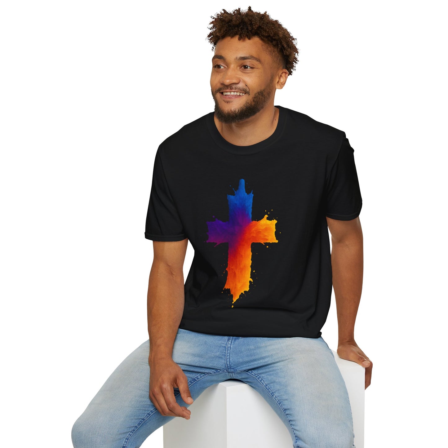 Colorful Abstract Cross T‑Shirt | Bold Grunge Paint Splatter Christian Tee | Unique Vibrant Gift | Inspirational Faith Graphic Shirt