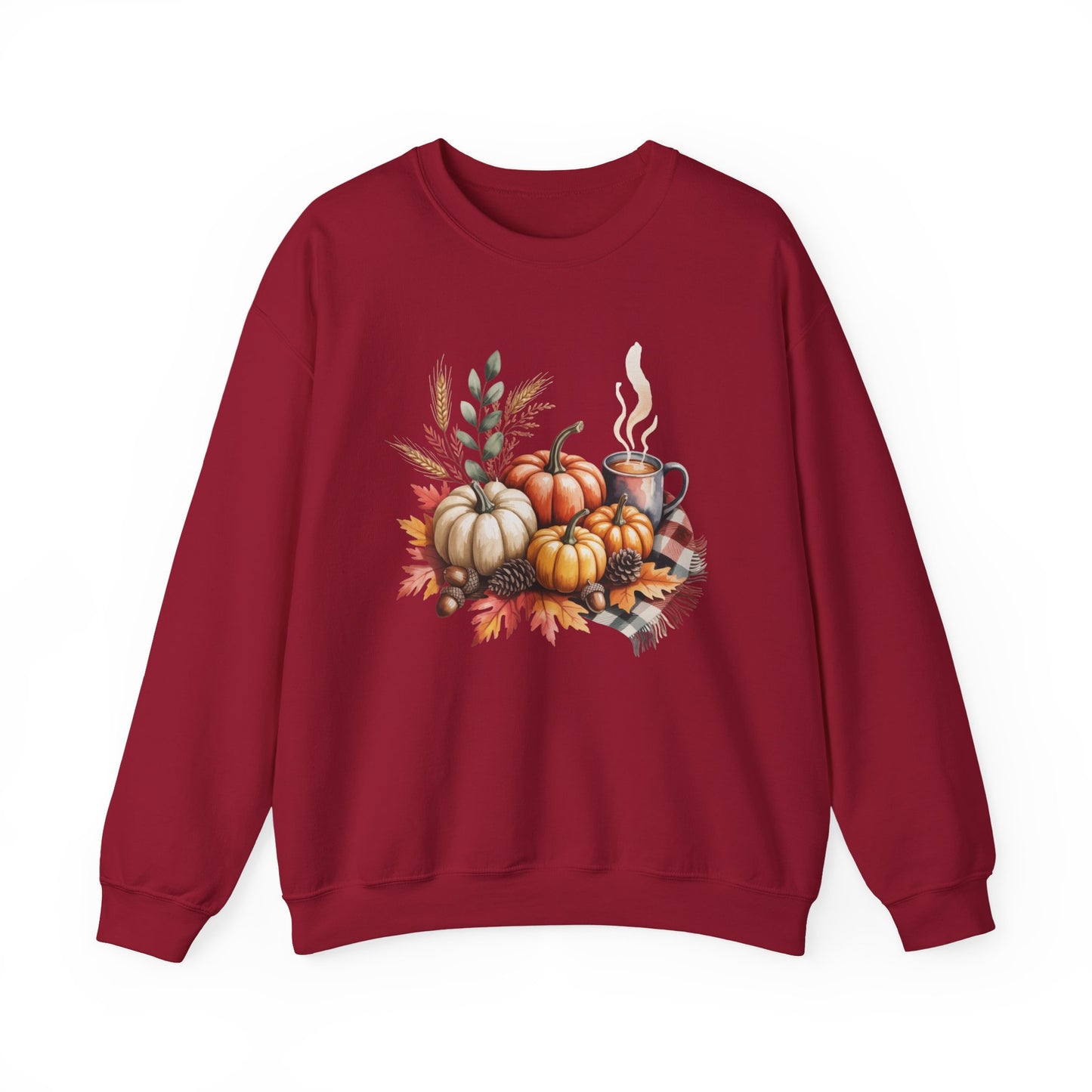 Fall Pumpkin Sweatshirt, Cozy Autumn Crewneck, Thanksgiving Sweater With Pumpkins And Coffee, Fall Leaves Pullover, Seasonal Gift