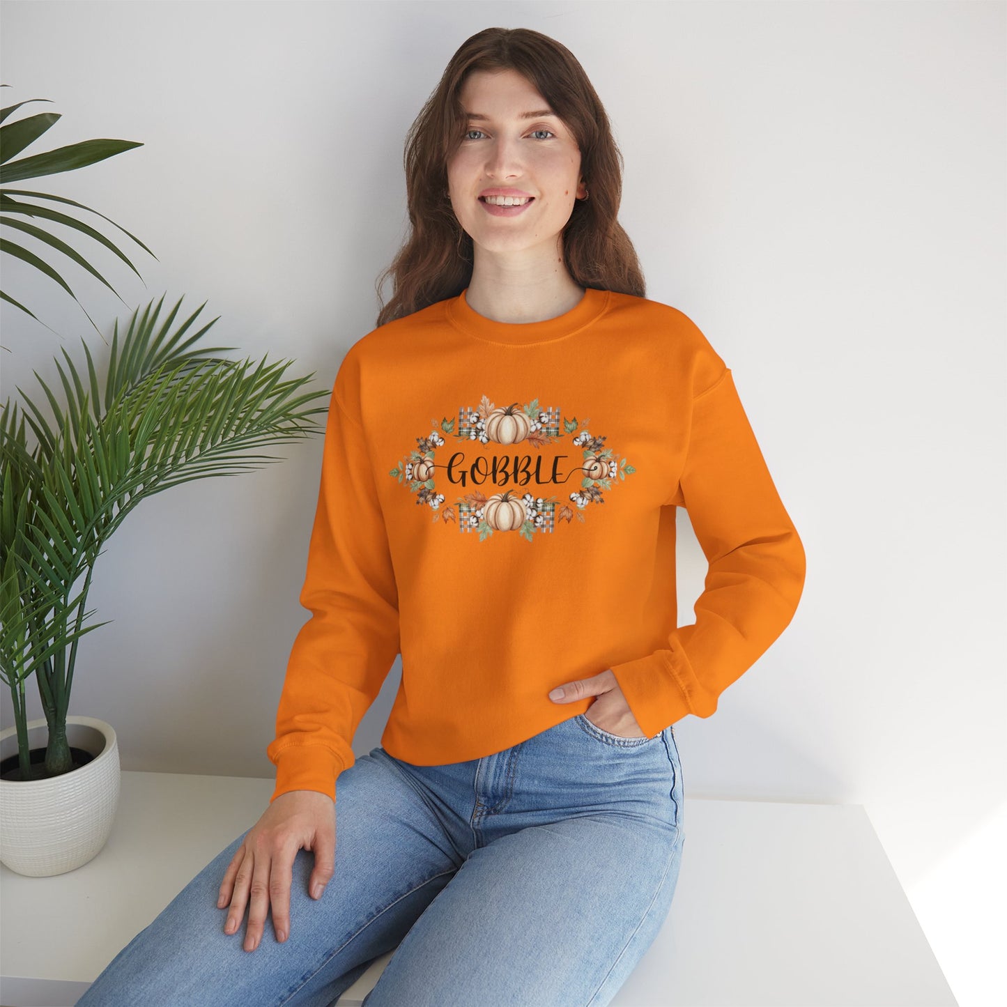 Gobble Thanksgiving Sweatshirt, Rustic Fall Turkey Crewneck, Autumn Pumpkin Floral Pullover, Thanksgiving Outfit Sweater Gift
