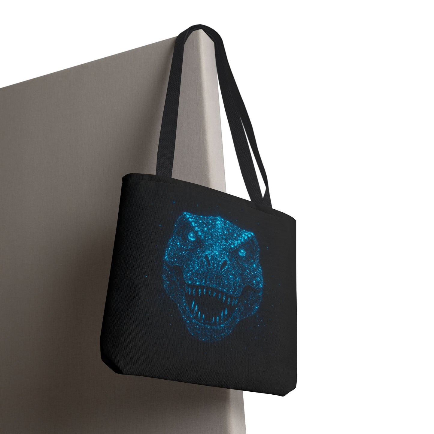 Bioluminescent Dino Tote Bag | Retro T-Rex Galaxy Canvas Shopper - Eco AOP Tote, Ocean Glow Dinosaur Art, Gift for Paleontology Fans