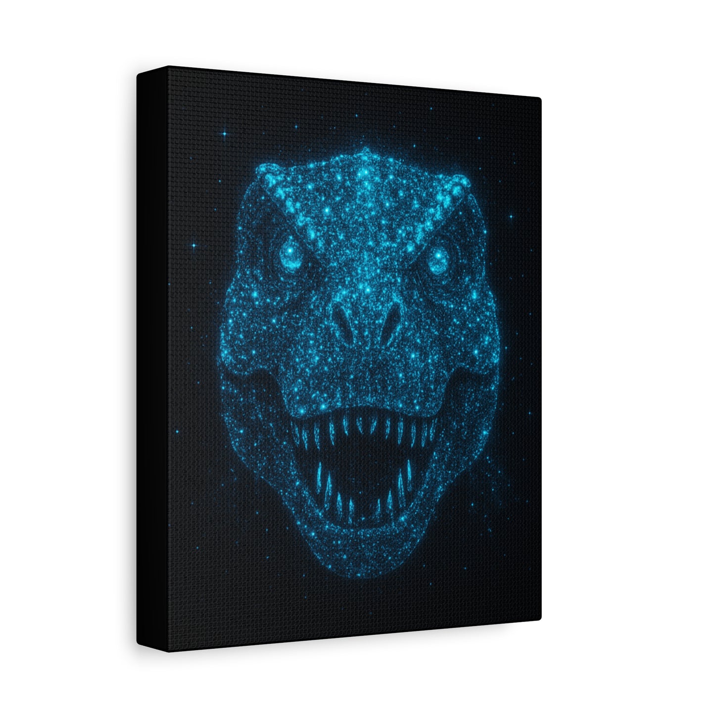 T-Rex Canvas Art - Blue Bioluminescent Particles Dinosaur Wall Decor, Modern Sci-Fi Bedroom Print, Kids and Adult Room Art Gift