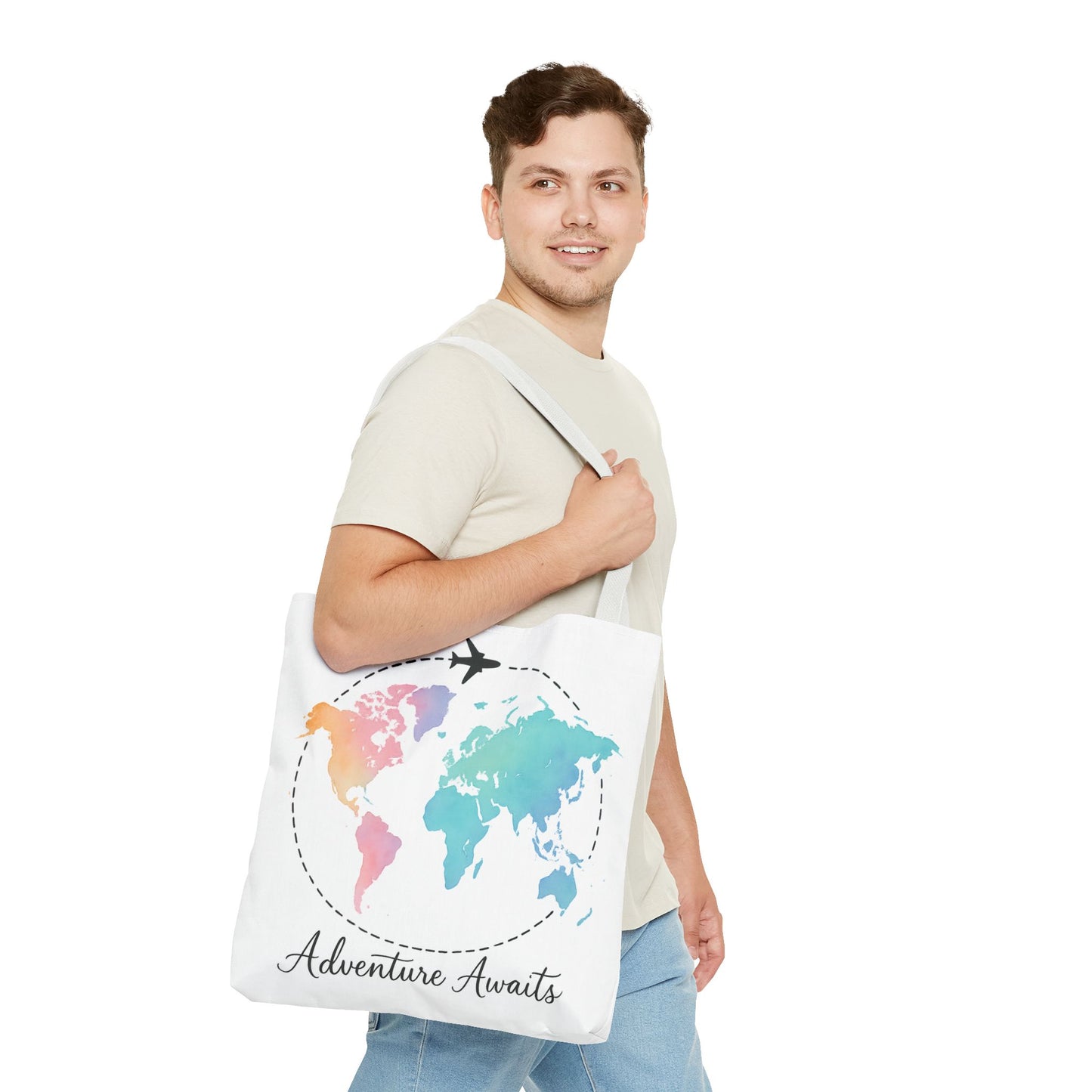 Adventure Awaits Watercolor World Map Tote Bag | Travel Canvas Tote | Wanderlust Gift, Beach, Camping, Airport Carryall, Eco-Friendly