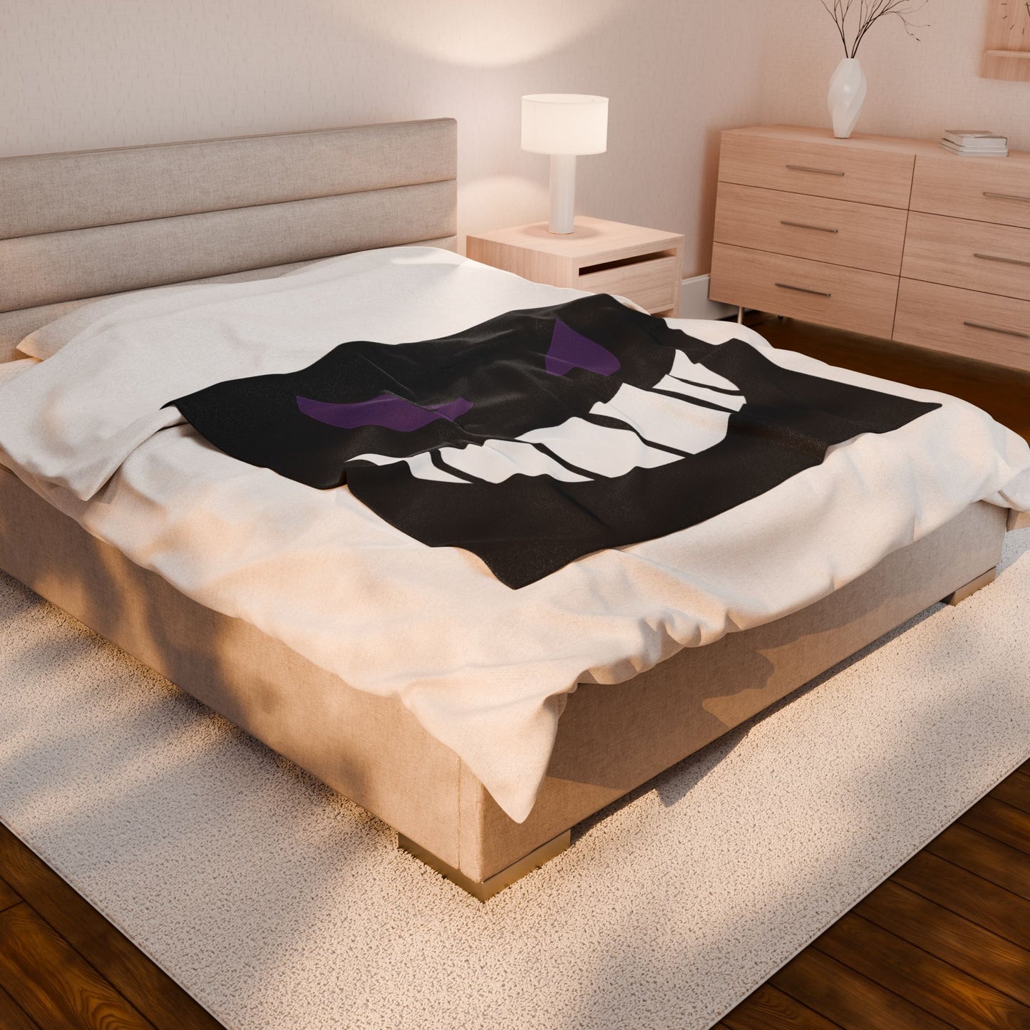 Evil Grin Blanket, Spooky Purple Eyes Throw Blanket, Creepy Cute Gamer Room Decor, Halloween Horror Bedding, Gothic Cozy Plush Blanket