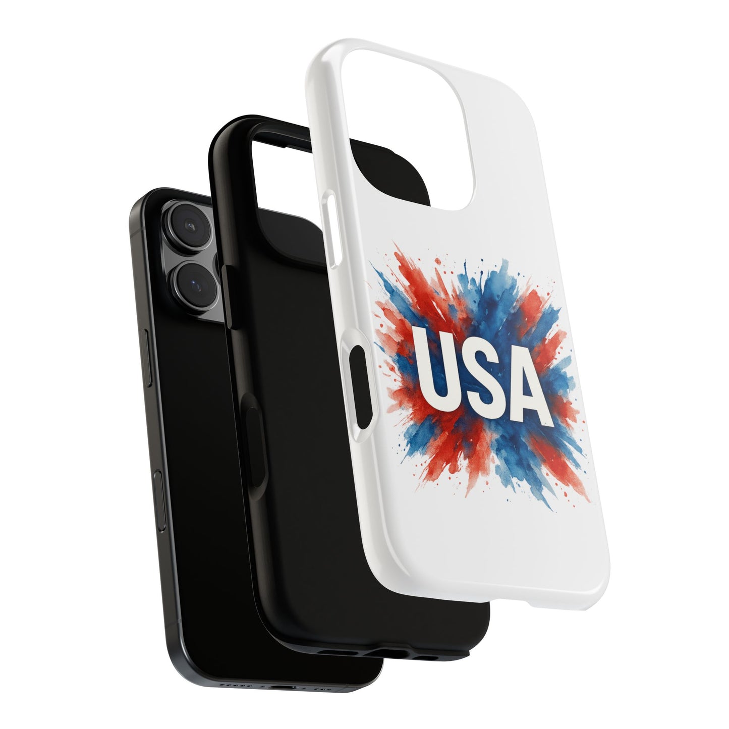 USA Splash iPhone Case - Patriotic Red White Blue Tough Cover, Dual-Layer Protection, 4th of July Memorial Day Gift