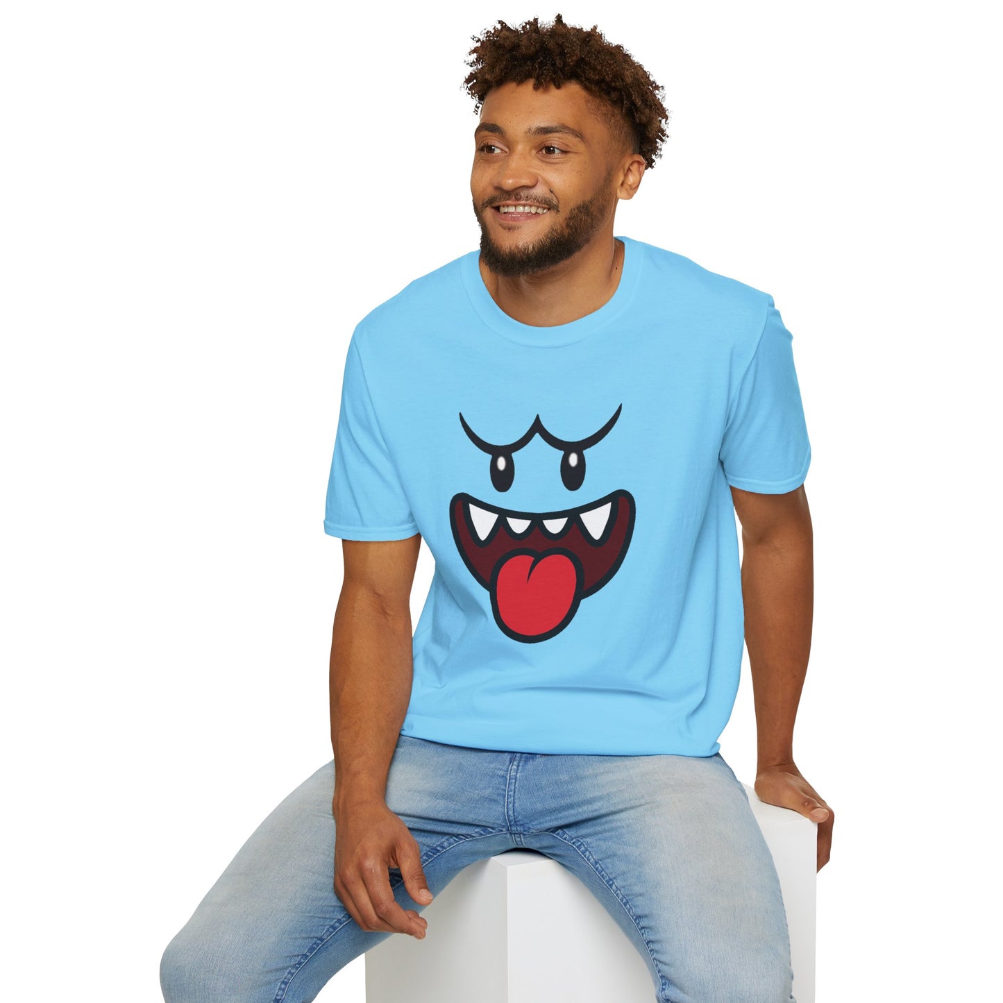 Ghost Face Graphic T-Shirt – Funny Spooky Cute Retro Halloween Tee, Y2K Nostalgia Bold Design, Soft Cotton, Fall Gift Shirt
