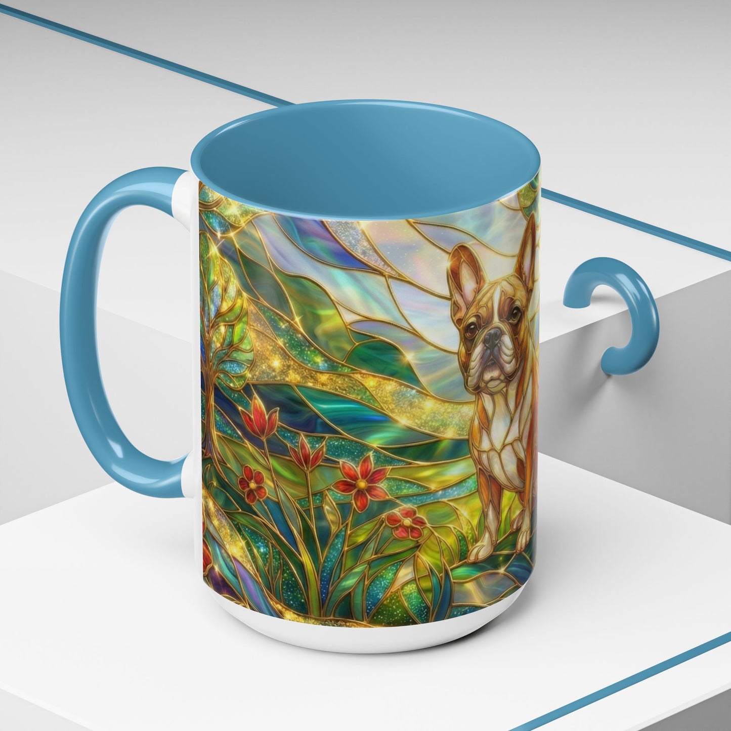 Stained Glass French Bulldog Mug, Frenchie Dog Coffee Mug, Dog Lover Gift Cup, Colorful Art Nouveau Dog Mug, Pet Lover Gift