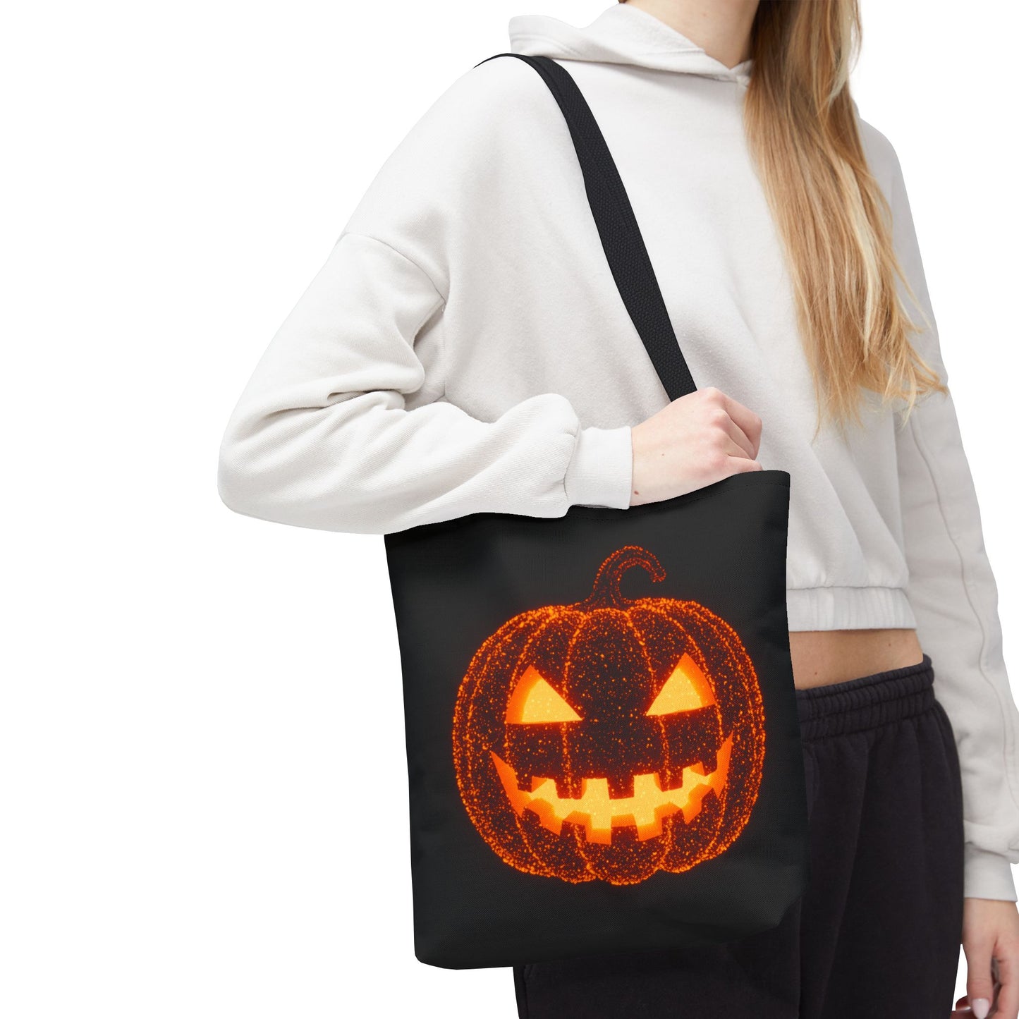 Glowing Pumpkin Tote Bag, Jack O Lantern Halloween Canvas Tote, Spooky Trick Or Treat Bag, Reusable Pumpkin Design Tote, Halloween Gift Bag