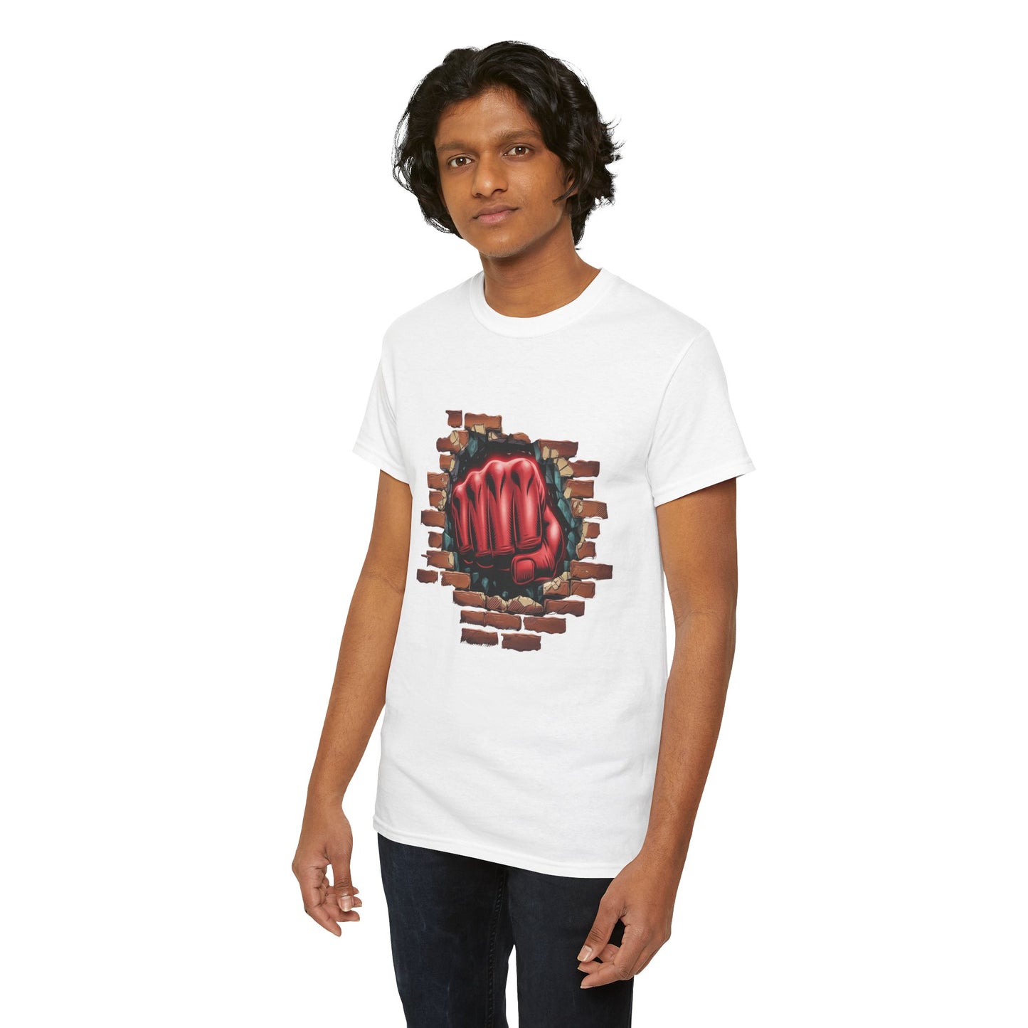 Impact Fist Graphic T-Shirt – Punch Through Brick Wall Design | Bold Streetwear Tee for Fighters, Gym & Edge-Lovers