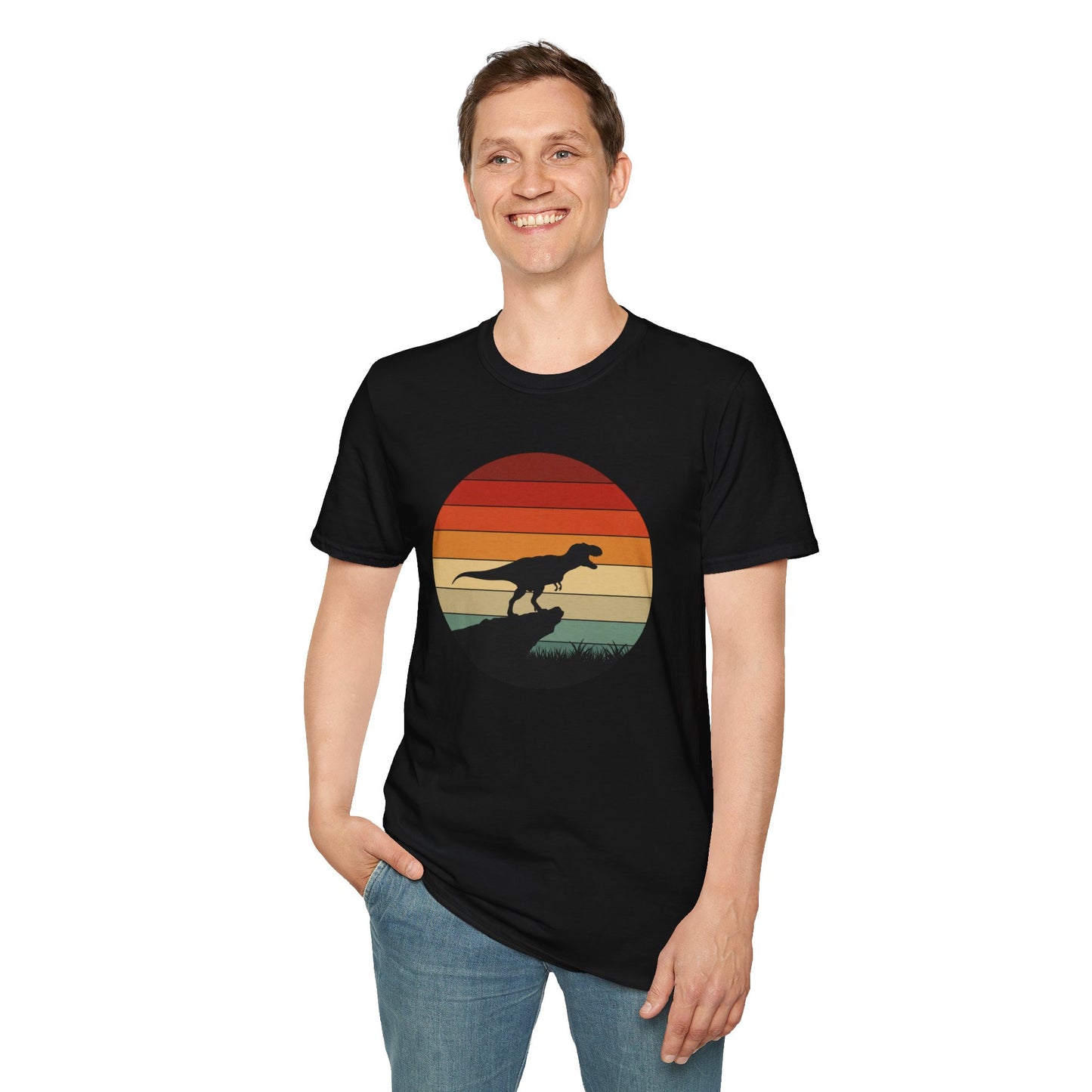 Retro T-Rex Dinosaur Shirt for Men Women - Vintage Sunset Graphic Tee - Unisex Jurassic Gift Idea Funny Casual Dino T-Shirt