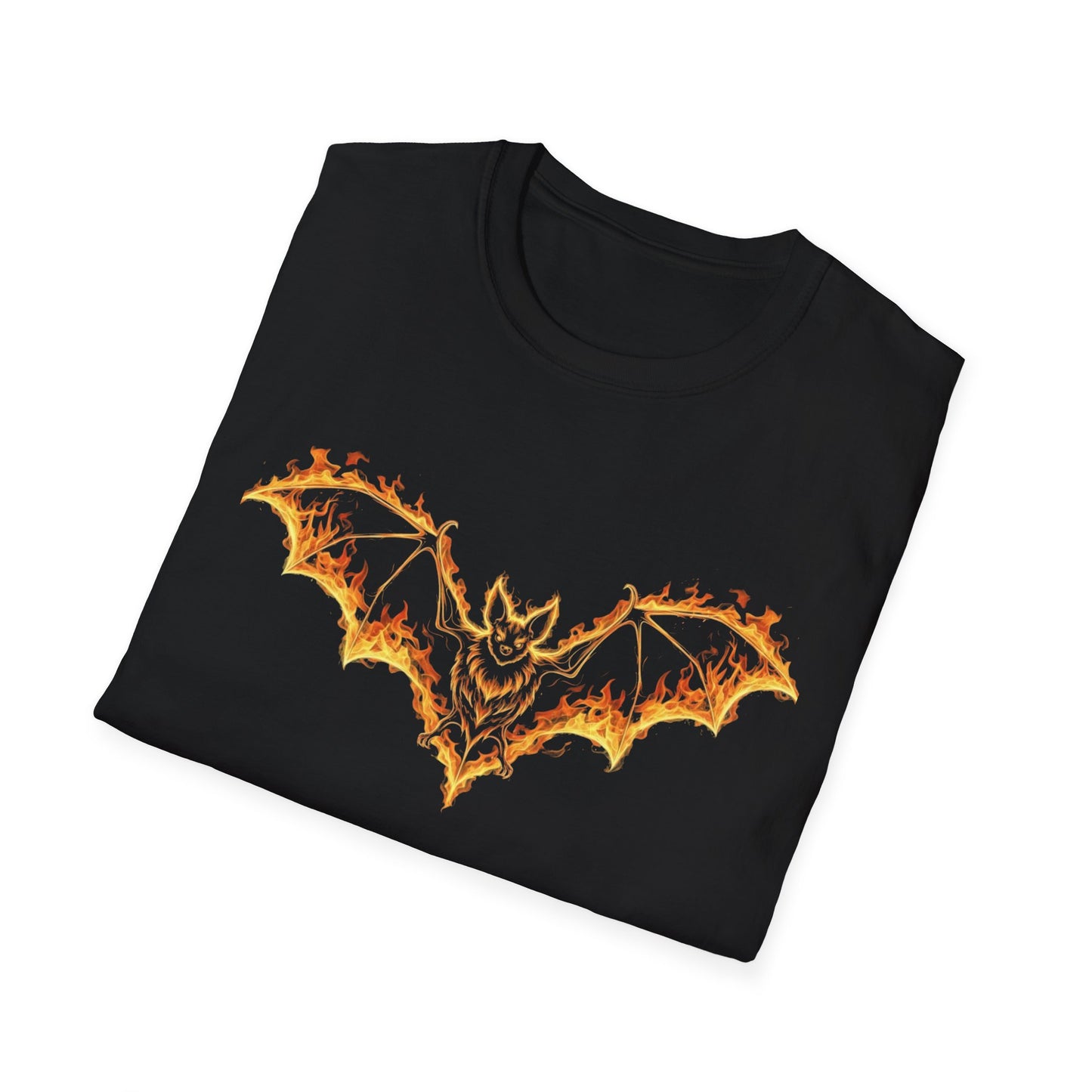 Flaming Bat T-Shirt | Fire Bat Gothic Graphic Tee | Halloween Creature Shirt | Fantasy Bat Design | Metalcore Dark Aesthetic Shirt