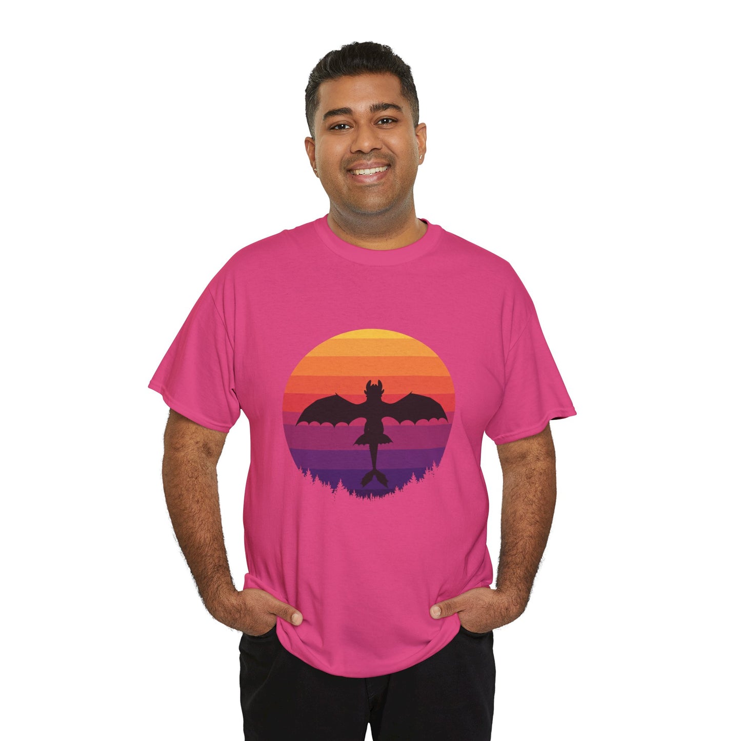 Night Dragon Sunset T-Shirt | Retro Dragon Silhouette Tee | Fantasy Dragon Shirt | Unisex Graphic Tee | Gift for Dragon Lovers