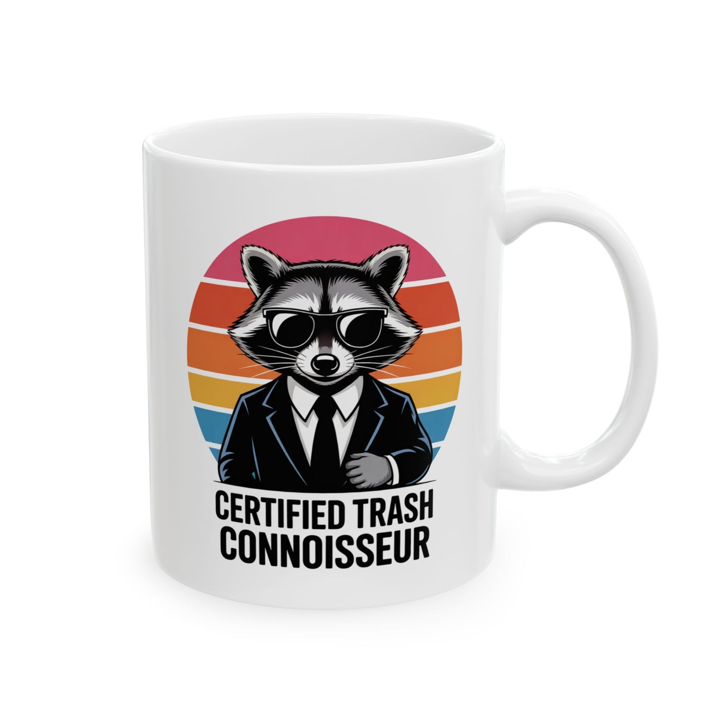 Certified Trash Connoisseur Raccoon Mug – Funny Coffee Cup, Dishwasher Safe Ceramic, Hilarious Animal Humor Gift for Coffee Lovers