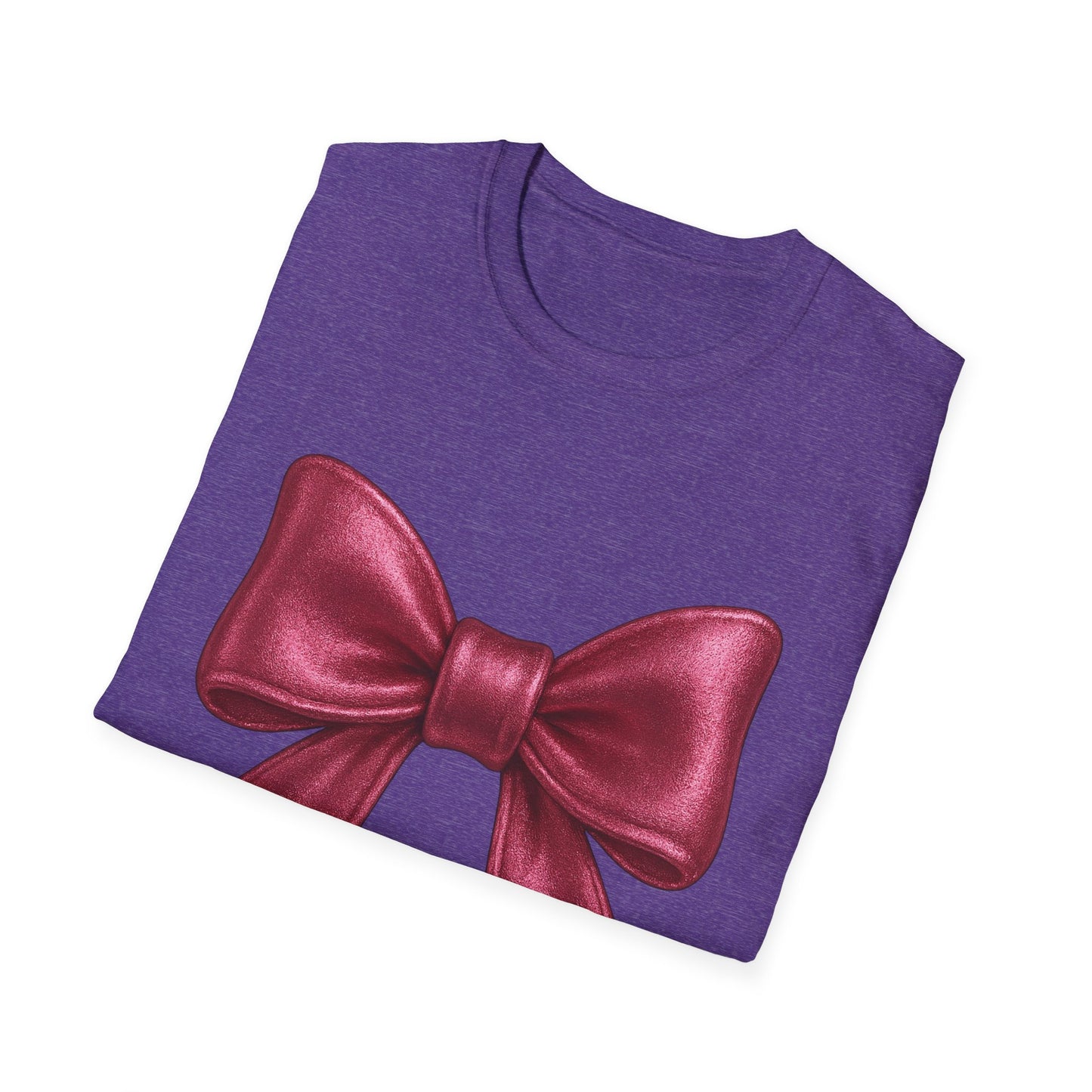 Metallic Burgundy Bow T-Shirt π | Elegant Cute Graphic Tee | Unisex Softstyle Shirt | Gift for Her, Aesthetic Outfit, Celebration Wear