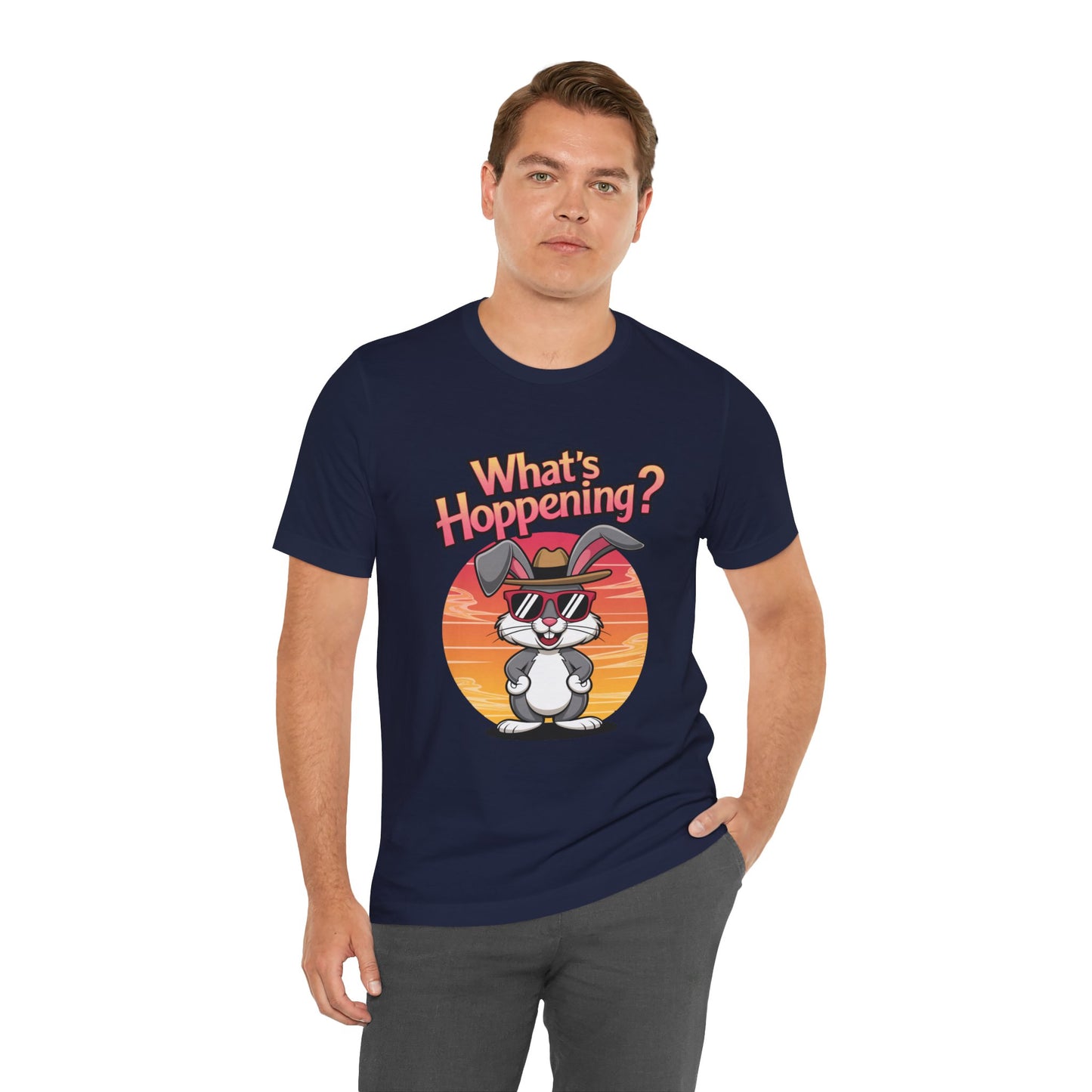 What’s Hoppening Funny Bunny Shirt – Cute Rabbit Pun T-Shirt – Sunset Graphic Tee for Animal Lovers, Easter, and Pun Enthusiasts