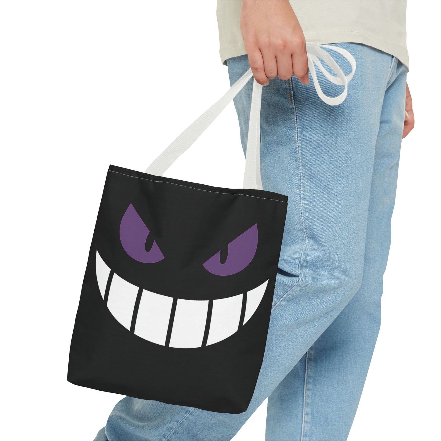 Evil Grin Tote Bag, Spooky Purple Eyes Reusable Shopping Bag, Creepy Cute Halloween Tote, Gothic Horror Canvas Bag, Gamer Room Accessory