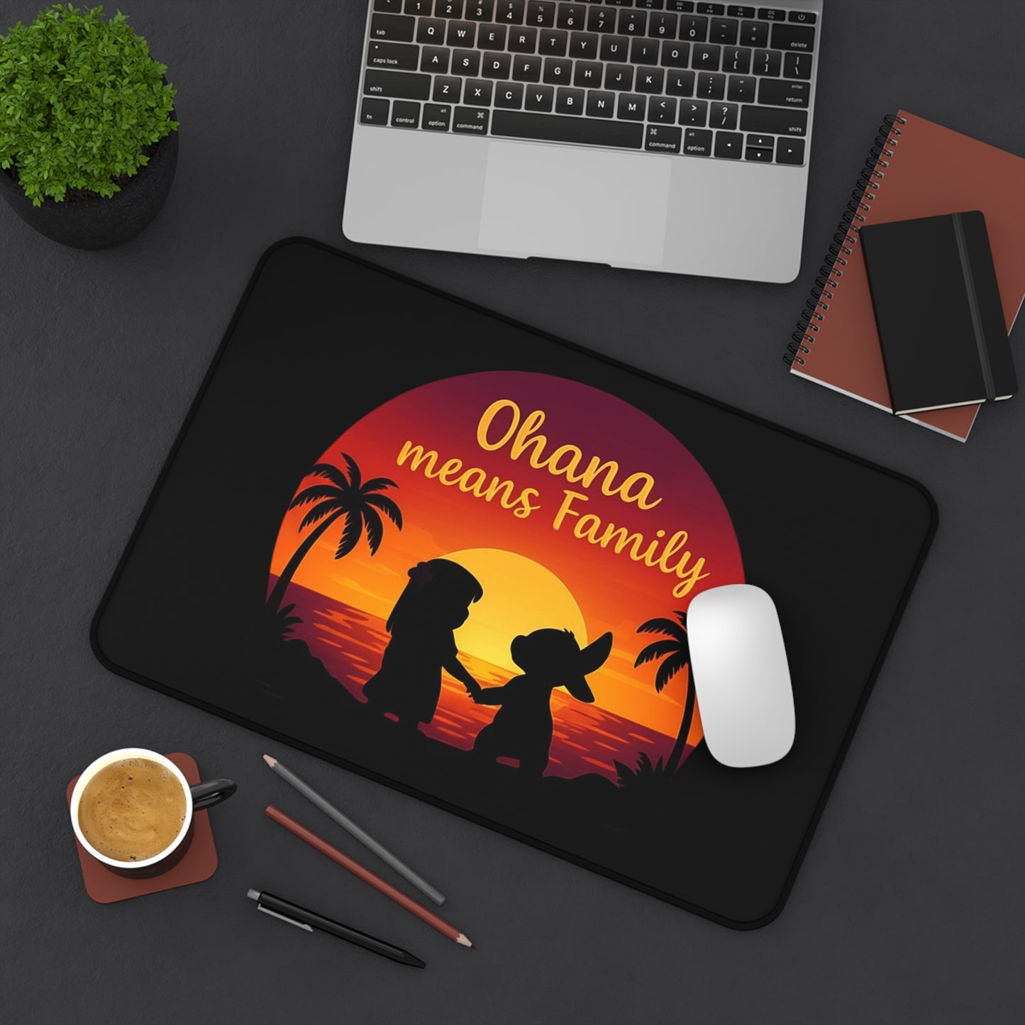 Ohana Means Family Desk Mat – Tropical Mouse Pad, Extended Gaming Mat, Aesthetic Office Decor, Cute Anime Desk Setup Gift
