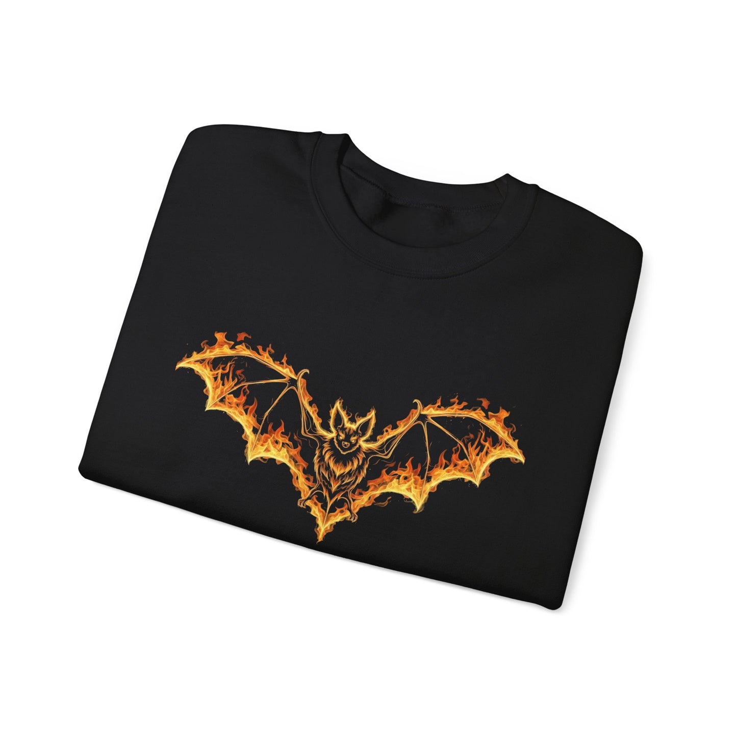 Flaming Bat Sweatshirt - Halloween Spooky Season Graphic Crewneck, Fiery Bat Design, Gothic Fall Fashion, Spooky Gift