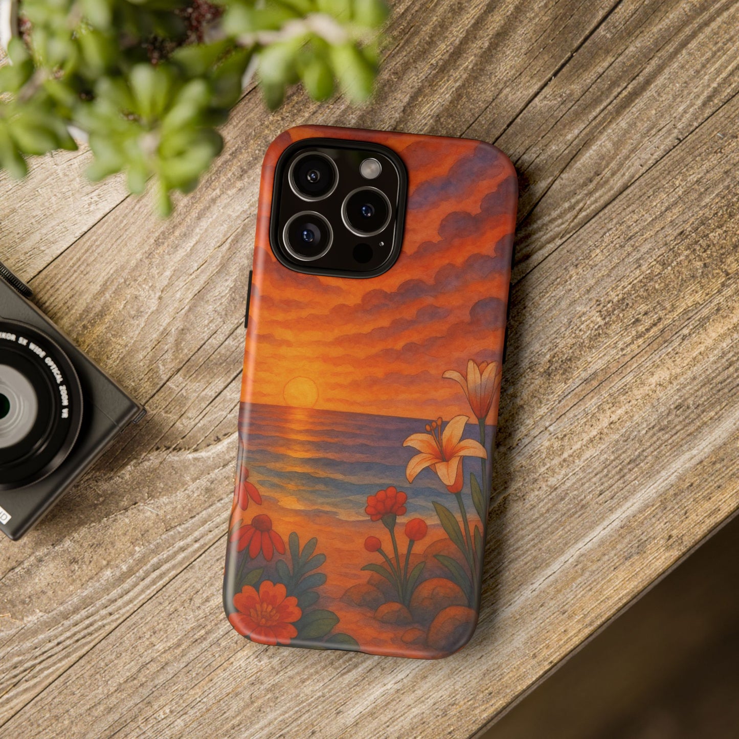 iPhone Case - Floral Ocean Sunset Watercolor Tough Case Nautical Phone Case Beach iPhone Case Ocean Sunset Theme