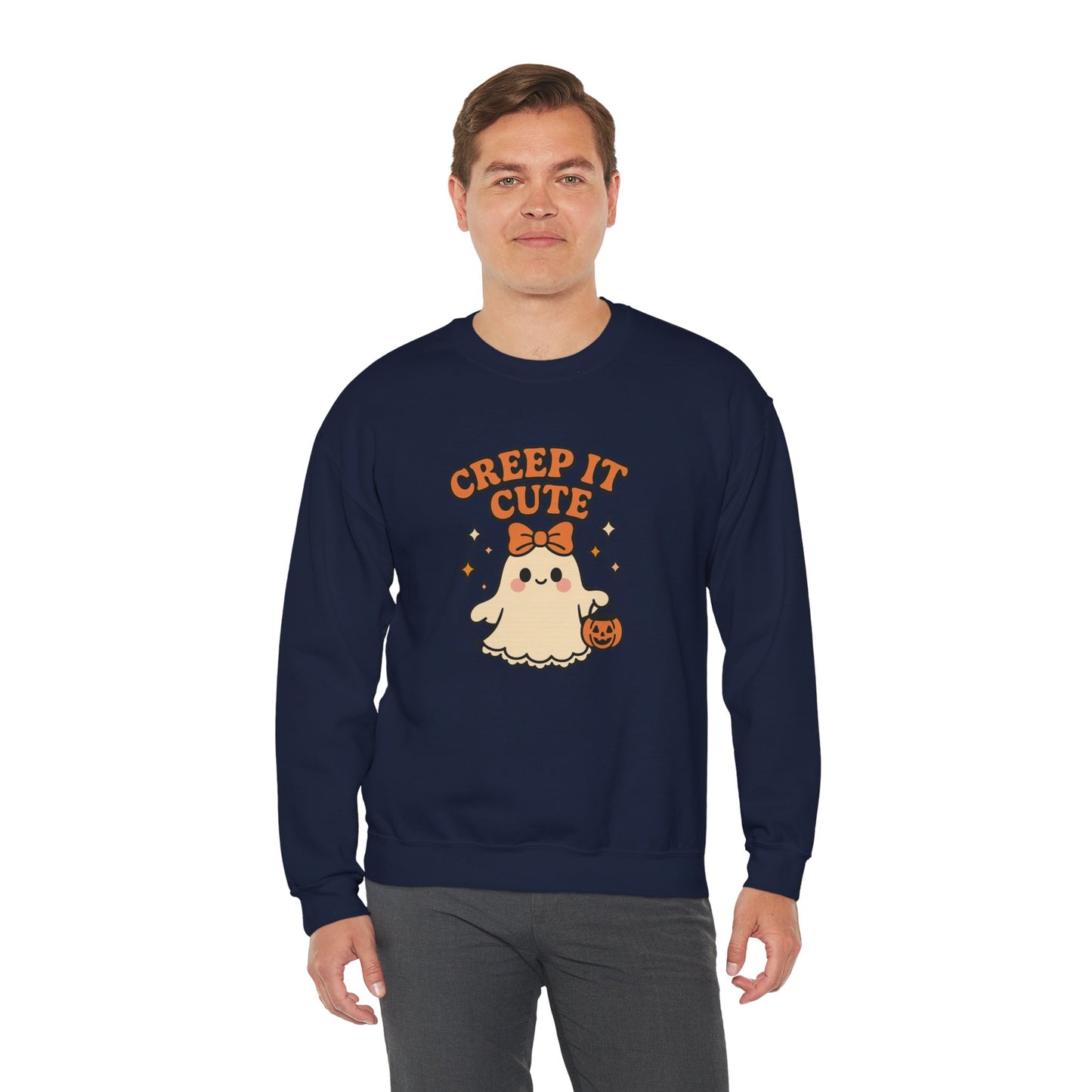 Cute Ghost Sweatshirt, Creep It Cute Crewneck, Spooky Halloween Pullover, Sweet Ghost Graphic Sweatshirt, Trick-Or-Treat Gift Top