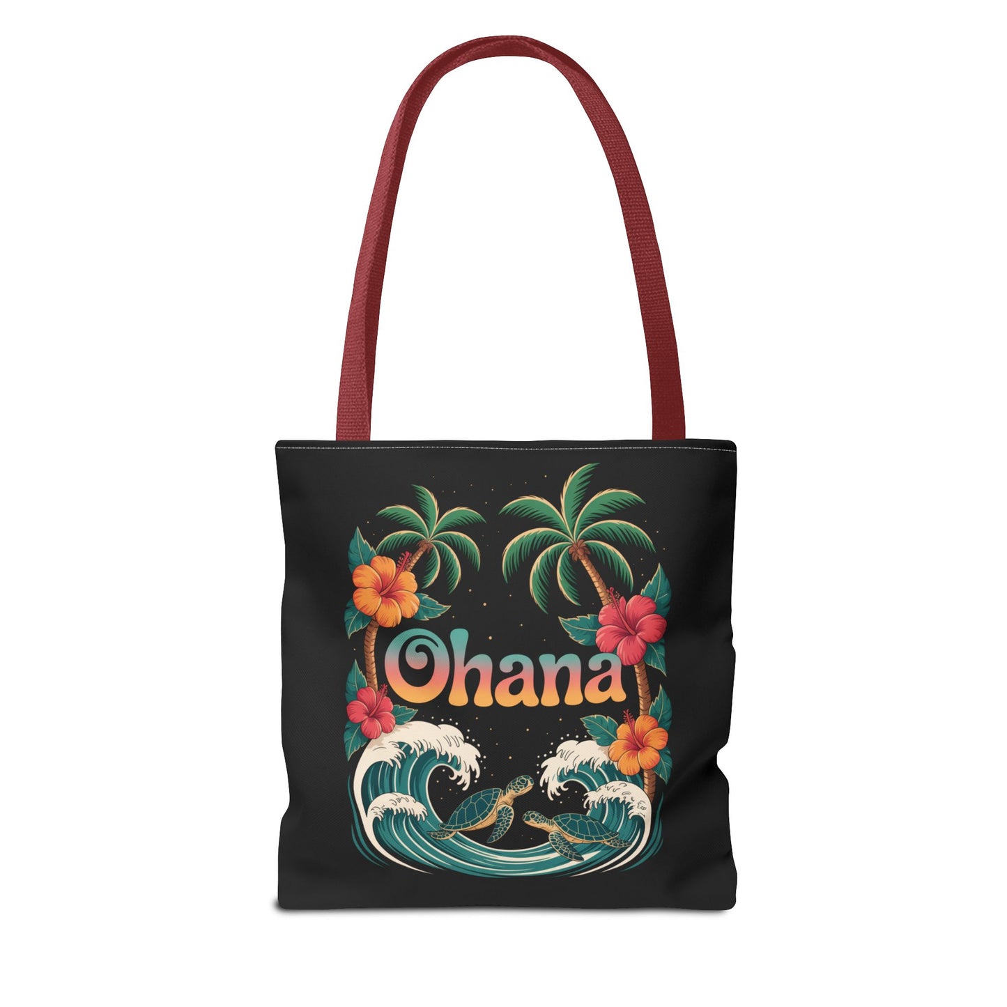 Ohana Tote Bag – Hawaiian Beach Tote with Sea Turtles & Palm Trees – Floral Tropical Reusable Bag, Summer Gift, Aesthetic Travel Purse