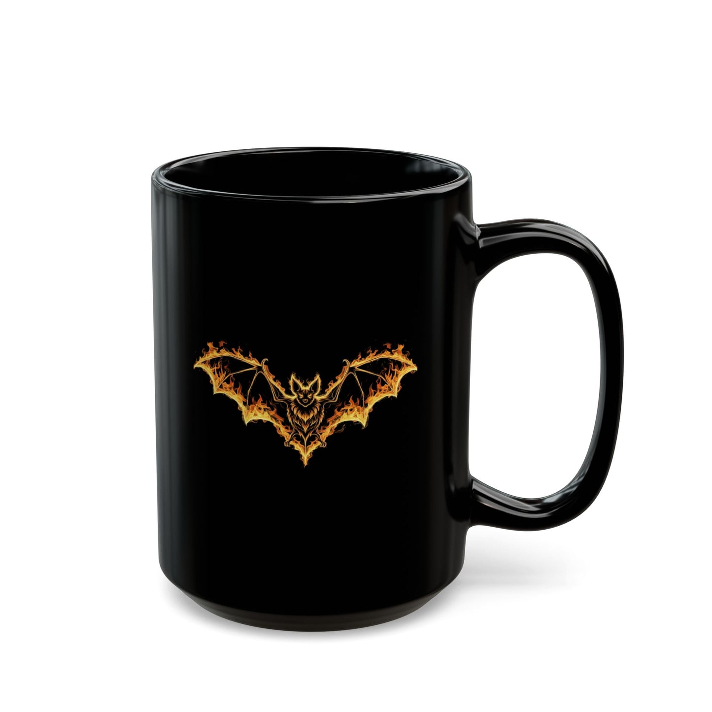Flaming Bat Mug - Gothic Fire Bat Coffee Cup, Halloween Bat Mug, Spooky Gothic Horror Gift, Vampire Aesthetic Mug, 11oz and 15oz Black