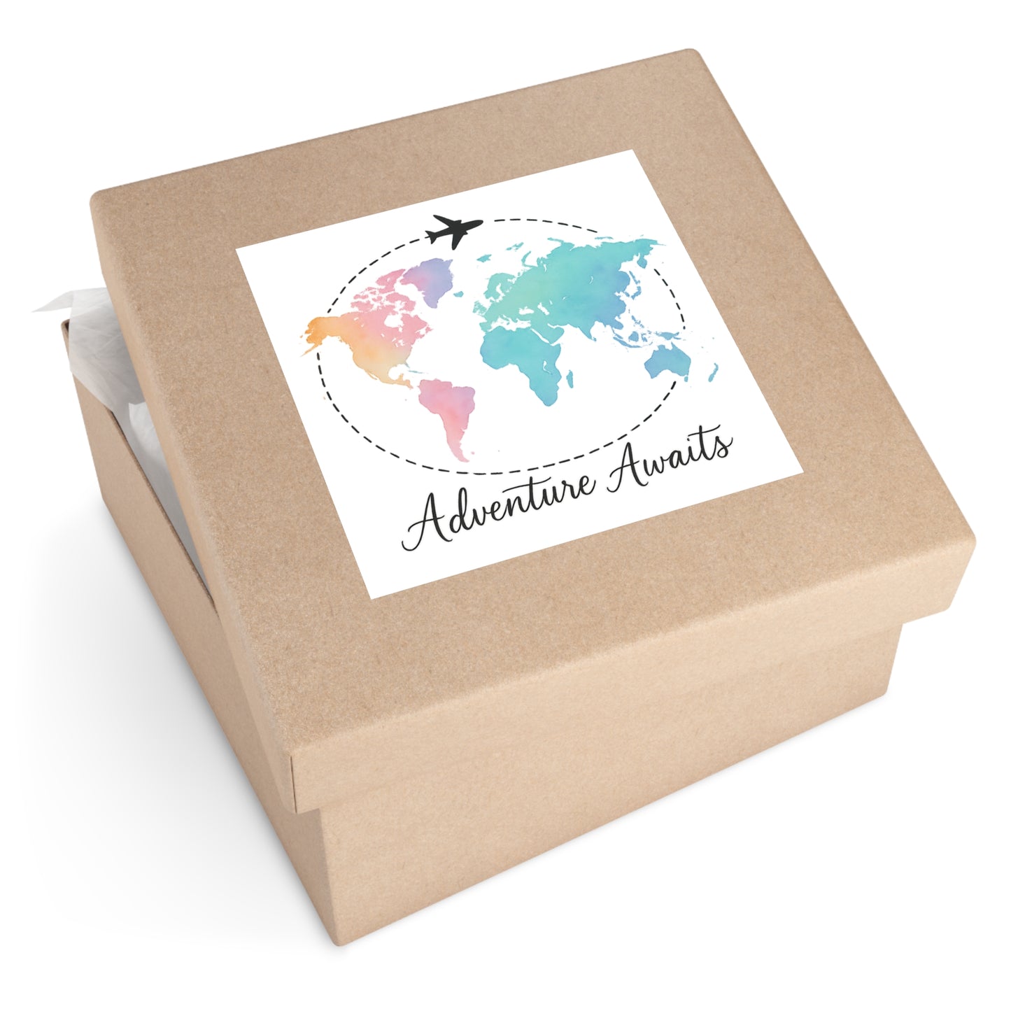Watercolor Adventure Awaits World Map Sticker - Travel Vinyl Laptop Decal, Wanderlust Gift, Waterproof Aesthetic Globe Sticker