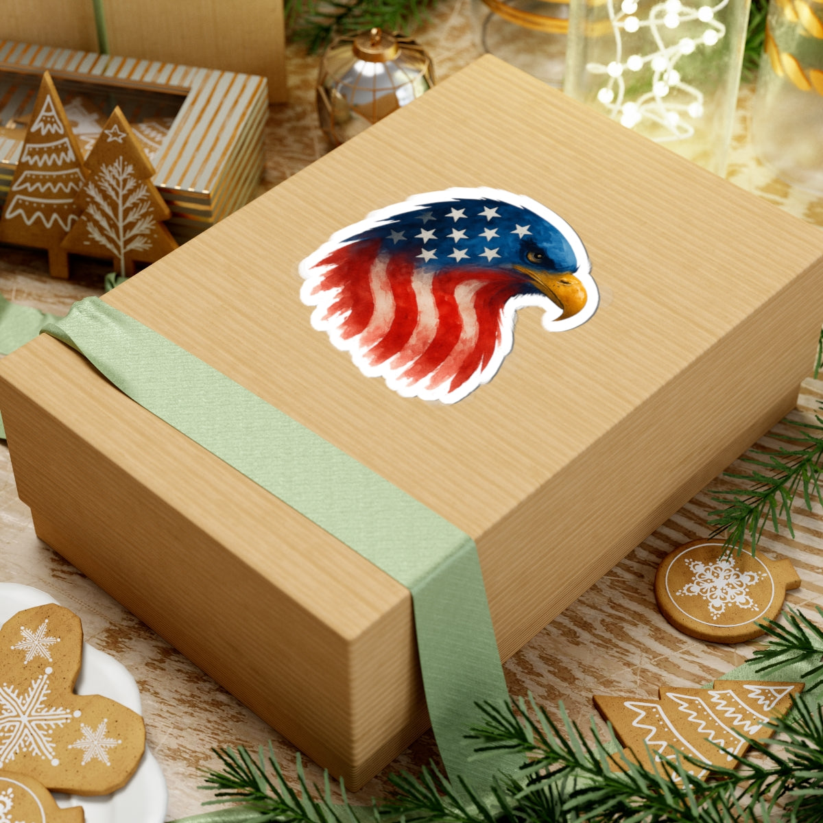 Patriotic Eagle Sticker - American Flag Decal, Kiss-Cut Vinyl for Laptop, Journal, Scrapbook, July 4th Decor, Veterans Gift