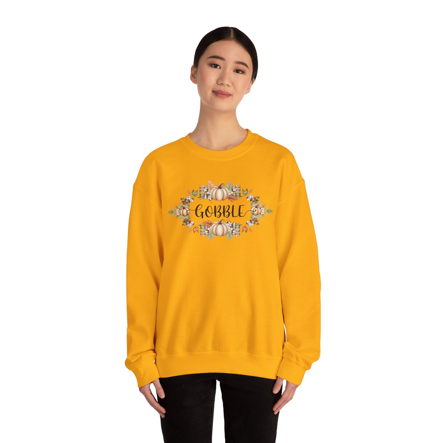 Gobble Thanksgiving Sweatshirt, Rustic Fall Turkey Crewneck, Autumn Pumpkin Floral Pullover, Thanksgiving Outfit Sweater Gift