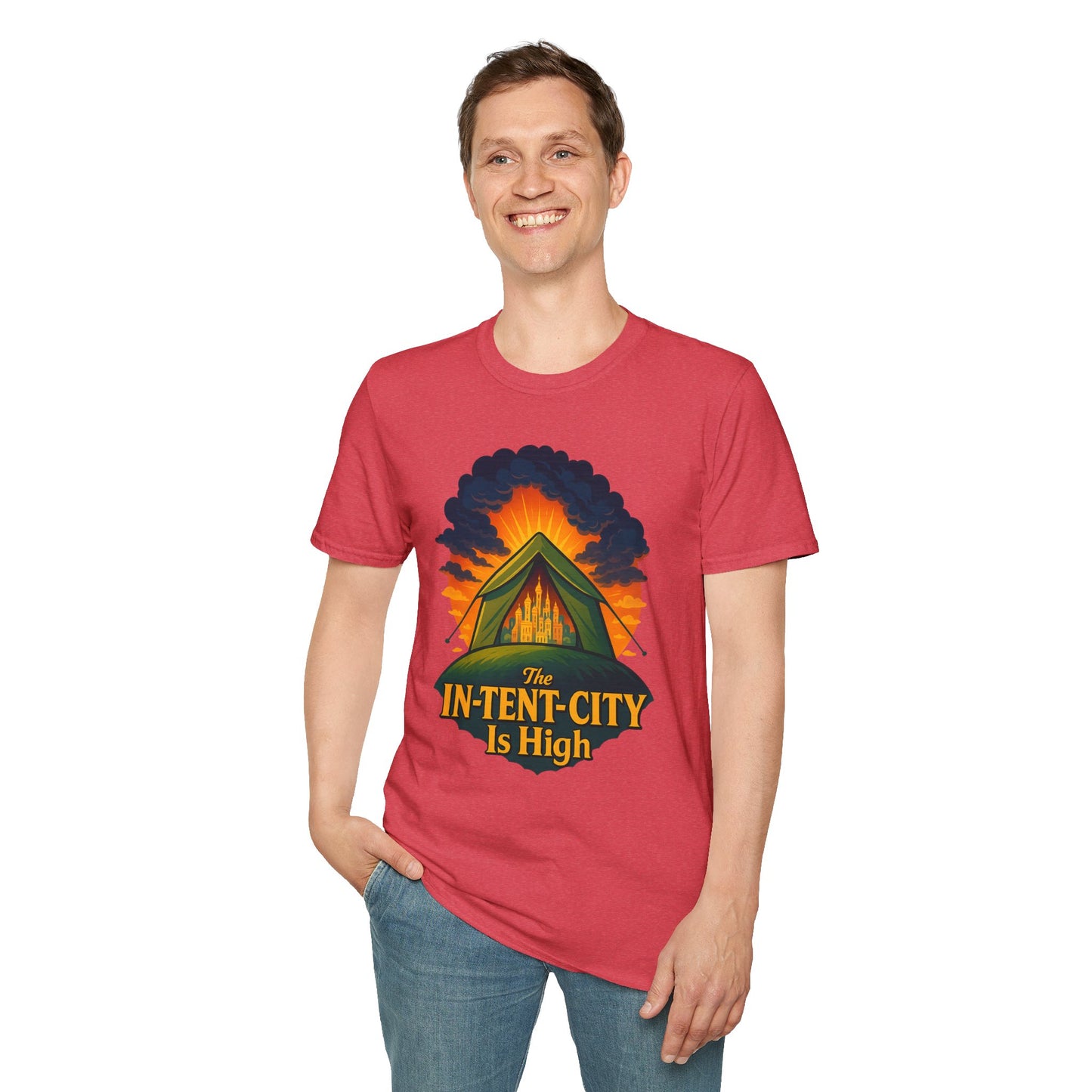 In-Tent-City Is High Camping Tee | Retro Tent Graphic T-Shirt for Hikers & Campers | Funny Outdoorsy Gift | Vintage Style Unisex Tee