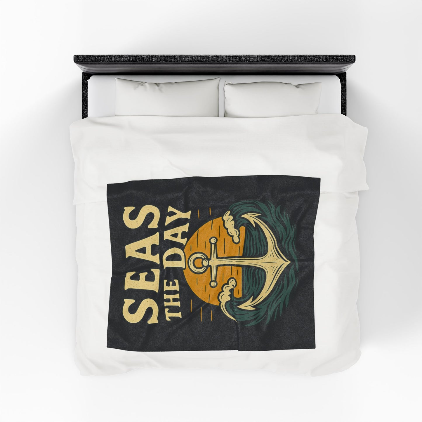 Seas the Day Blanket – Nautical Anchor Throw, Coastal Fleece Blanket, Ocean Sunset Gift