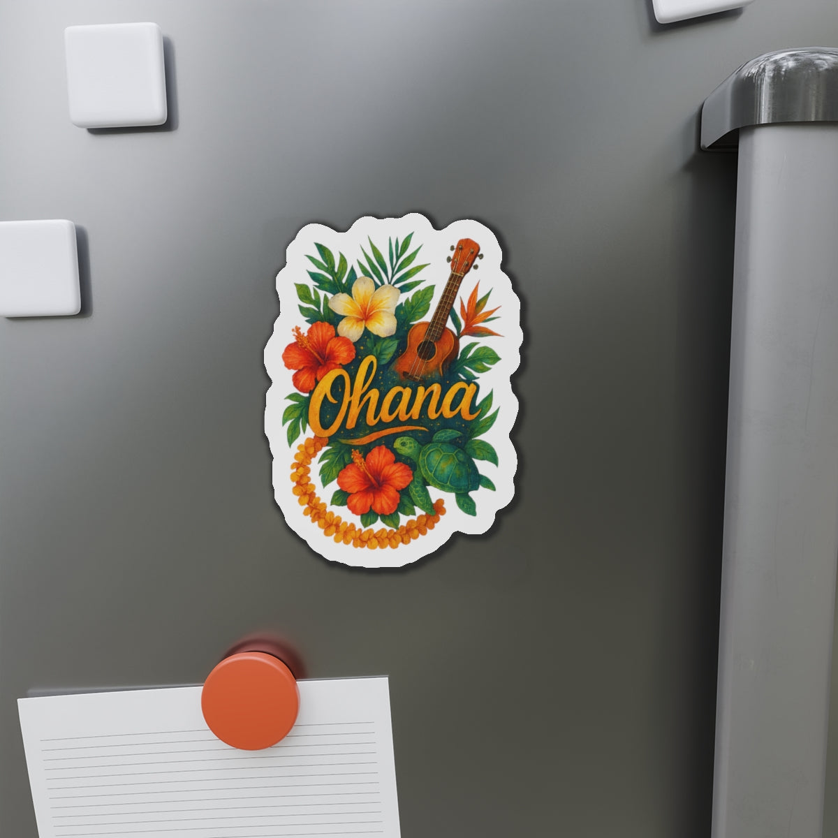 Ohana Magnet - Retro Hawaiian Sea Turtle & Palm Tree Magnet for Fridge or Locker - Tropical Family Gift, Beach Aesthetic Home Decor