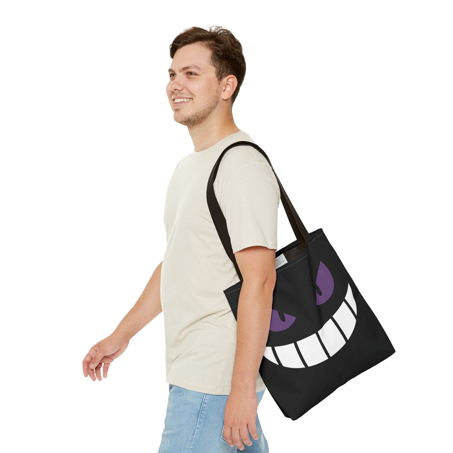 Evil Grin Tote Bag, Spooky Purple Eyes Reusable Shopping Bag, Creepy Cute Halloween Tote, Gothic Horror Canvas Bag, Gamer Room Accessory
