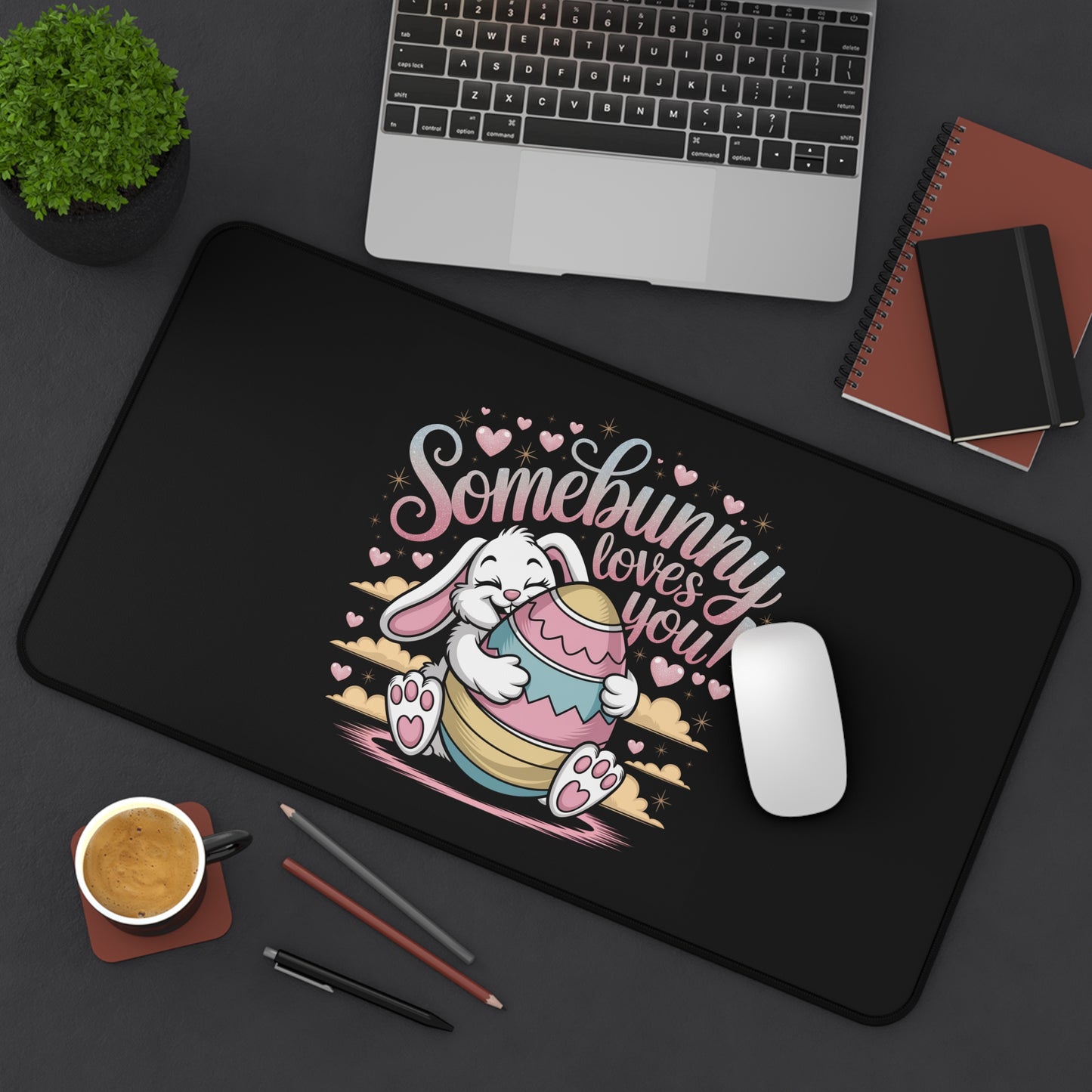 Desk Mat Easter Bunny Somebunny Loves You Mouse Pad Easter Desk Mat Easter Decor
