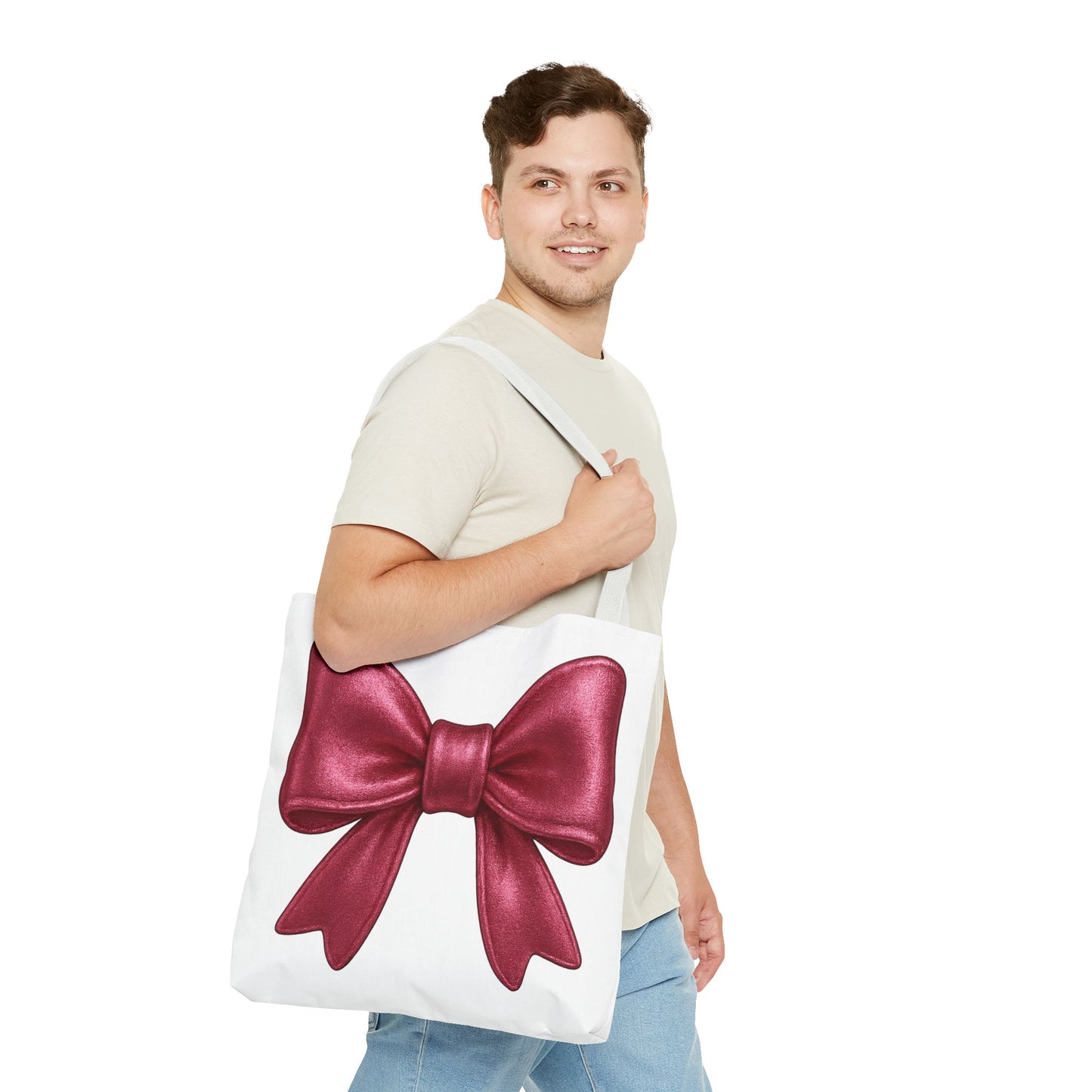 Chic Red Bow Tote Bag – Cute Girly Gift for Her, Fashionable White Bag with Red Handles, Kawaii Aesthetic Purse, Everyday Style