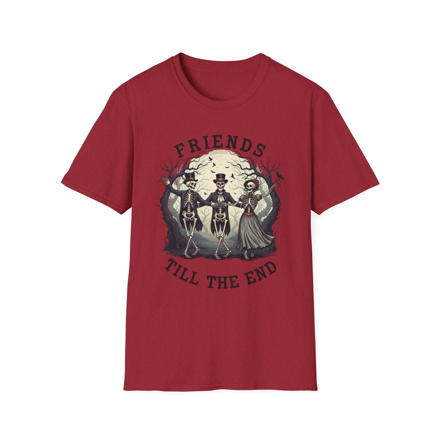 Friends Till The End Skeleton Tee | Dancing Skeleton Friends Shirt | Halloween Gothic BFF Gift | Unisex Heather Grey Graphic T-Shirt