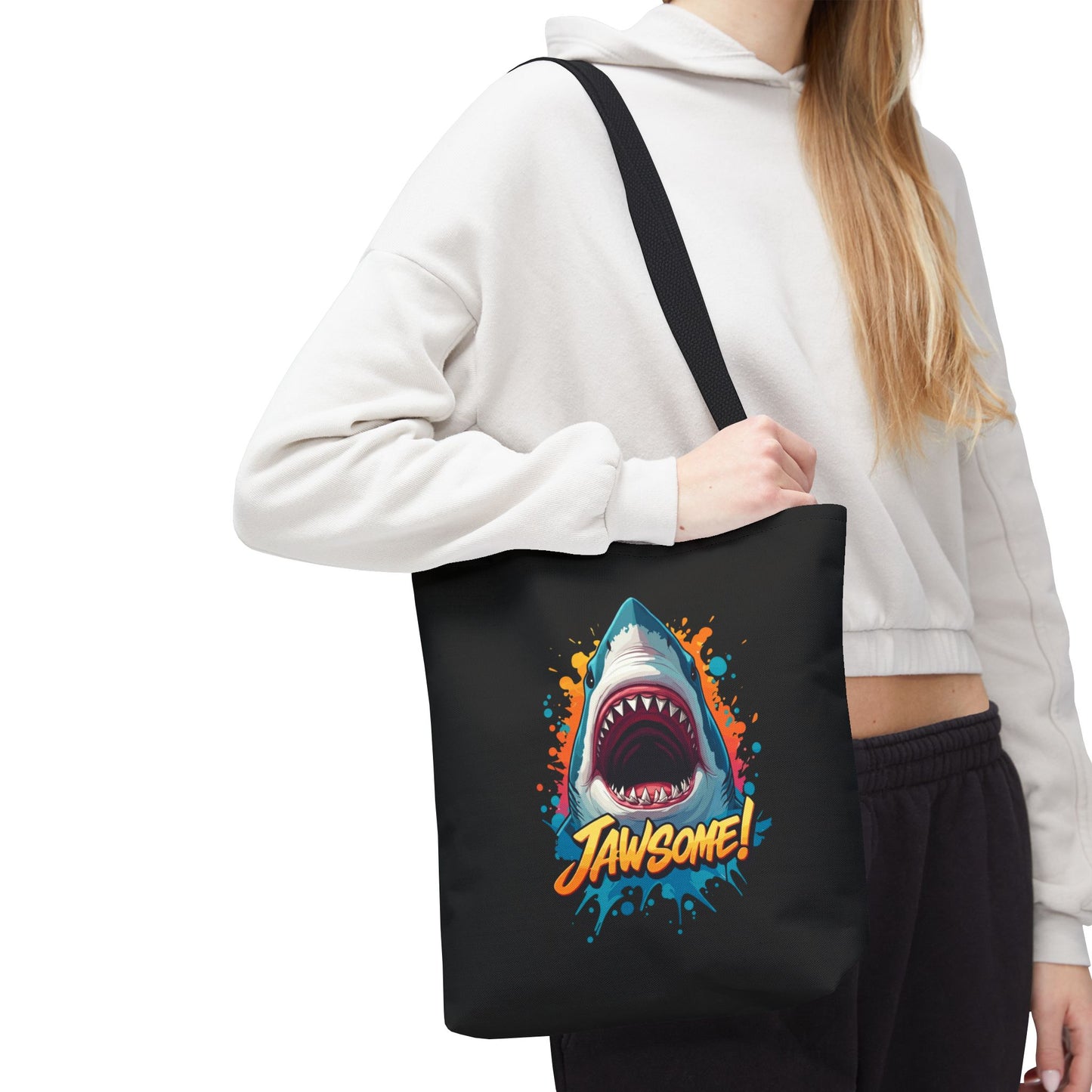 Shark Tote Bag – JAWSOME Funny Ocean Lover Bag – Durable Reusable Grocery, Beach, or Everyday Tote – Gift for Shark Fans & Sea Lovers