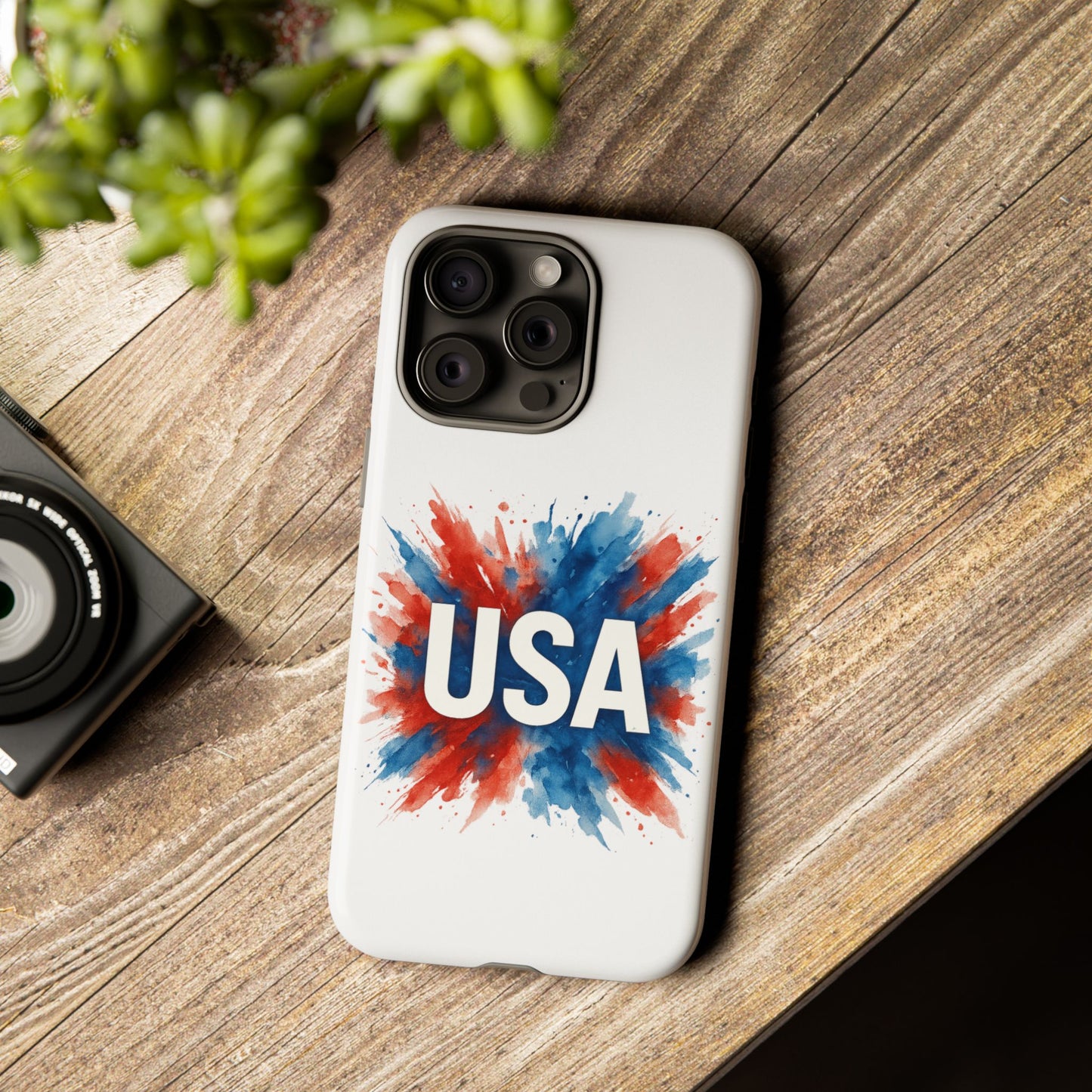 USA Splash iPhone Case - Patriotic Red White Blue Tough Cover, Dual-Layer Protection, 4th of July Memorial Day Gift