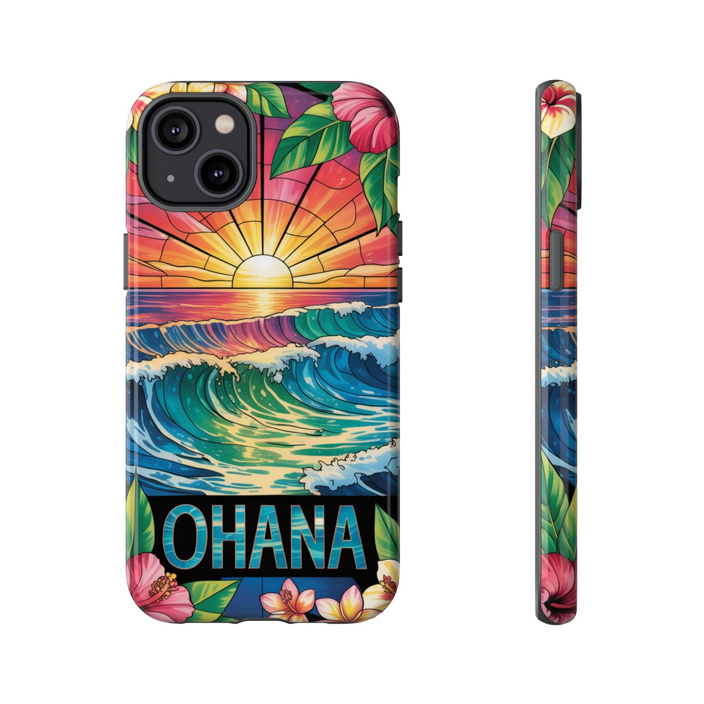 Ohana iPhone Case Tropical Hawaiian Sunset Phone Cover Wave Floral Beach Art Cute Gift for iPhone Lovers