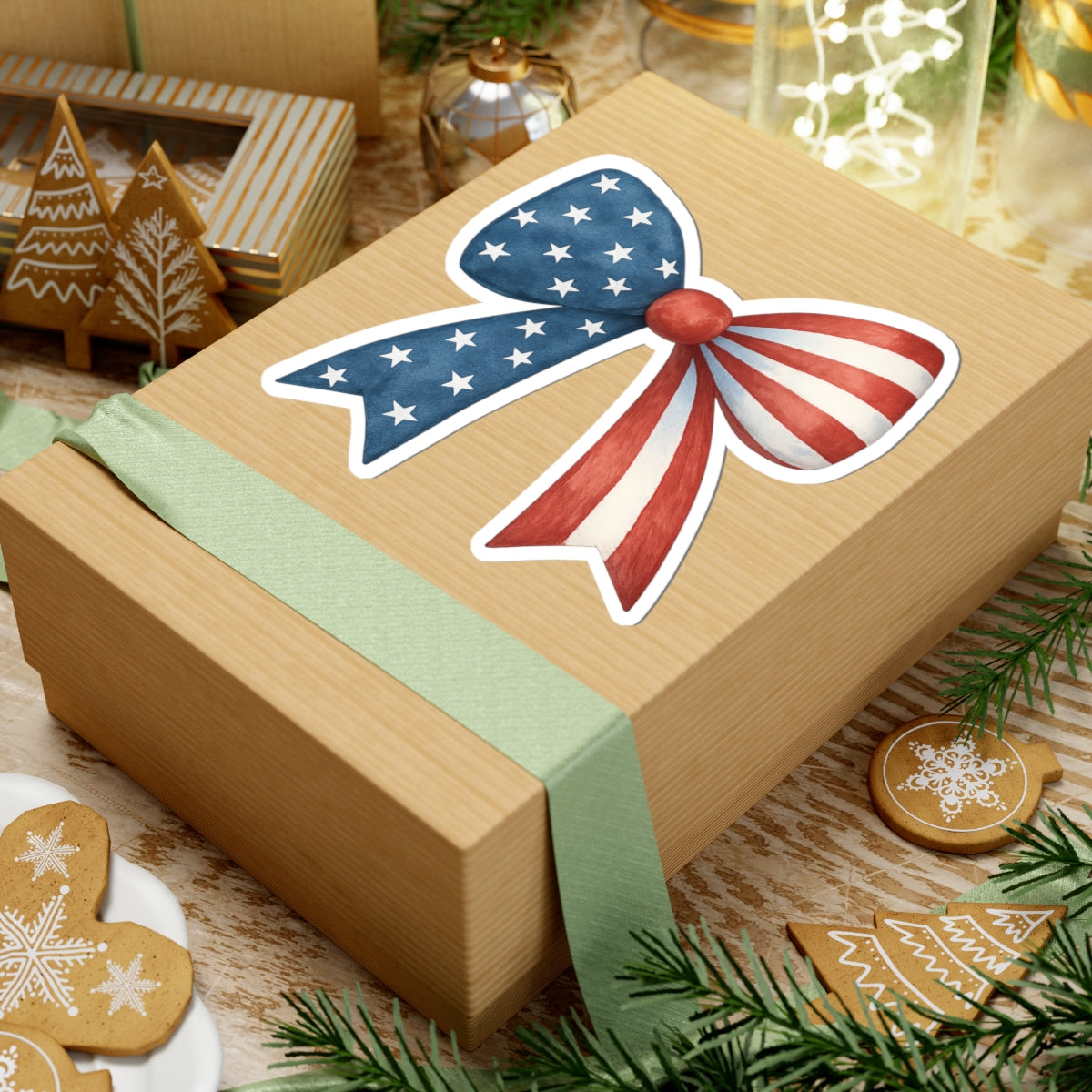 Patriotic Bow Sticker | 4th of July Sticker | American Flag Vinyl Decal | USA Stars Stripes Sticker | Laptop Water Bottle Car Decor