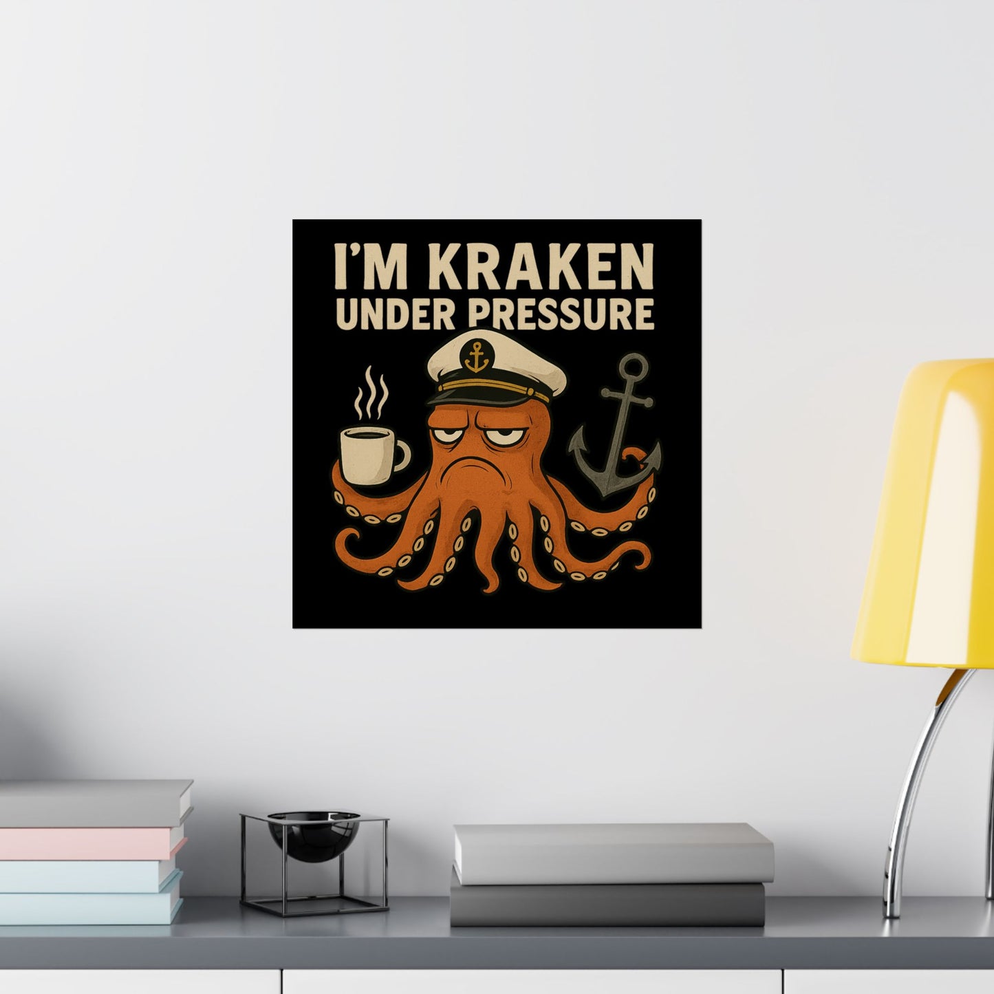 Vertical Poster with Stressed Octopus Design Nautical Decor Ocean Themed Poster Modern Home Decor Funny Poster