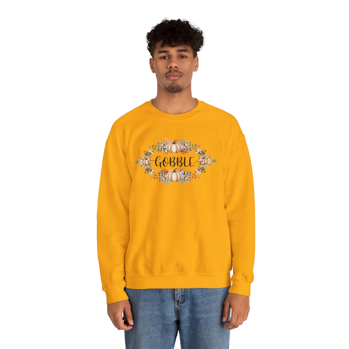 Gobble Thanksgiving Sweatshirt, Rustic Fall Turkey Crewneck, Autumn Pumpkin Floral Pullover, Thanksgiving Outfit Sweater Gift